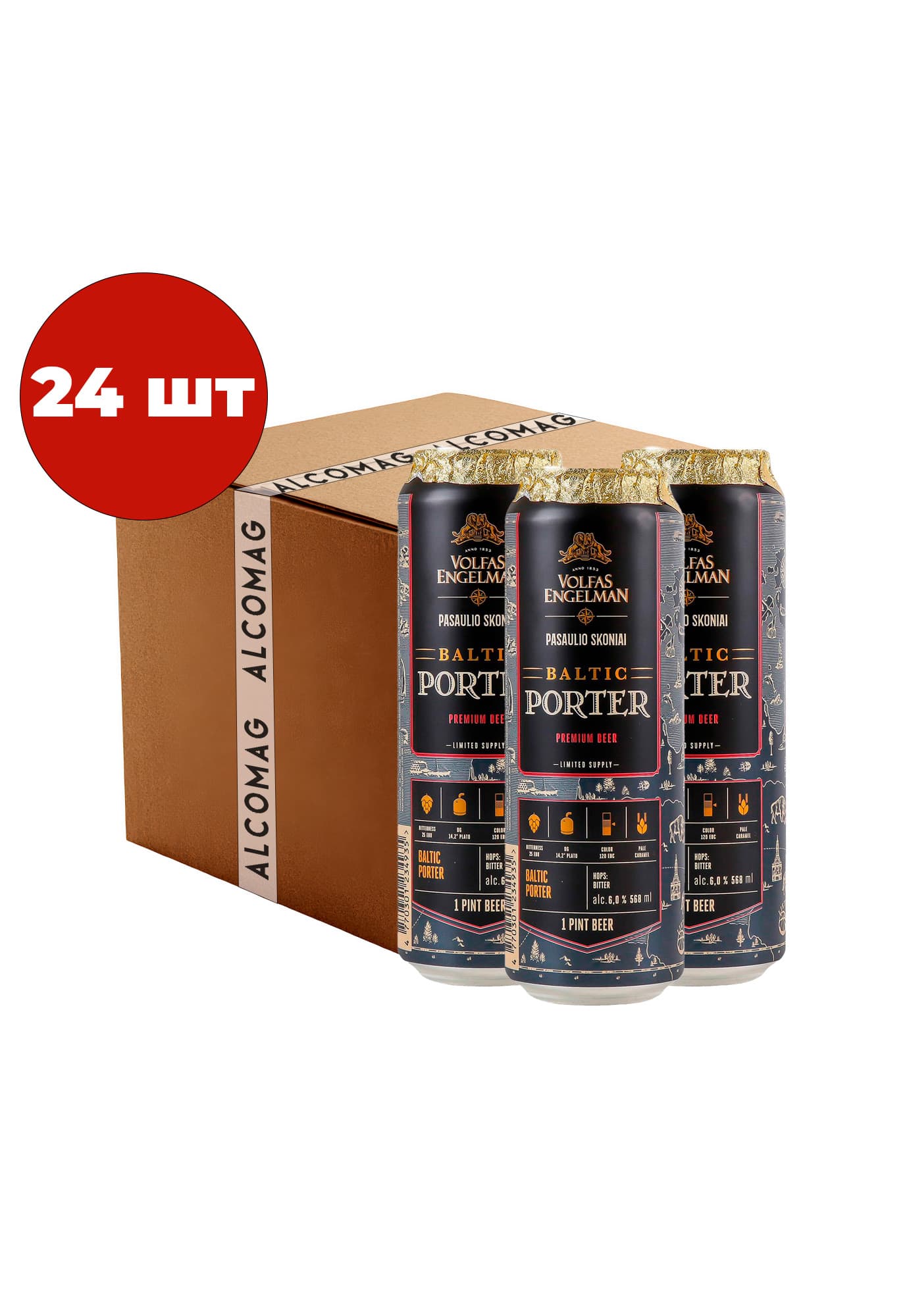 Упаковка Пиво Volfas Engelman Baltic Porter ( темне з/б 0.568 л 24 шт) - зображення 1