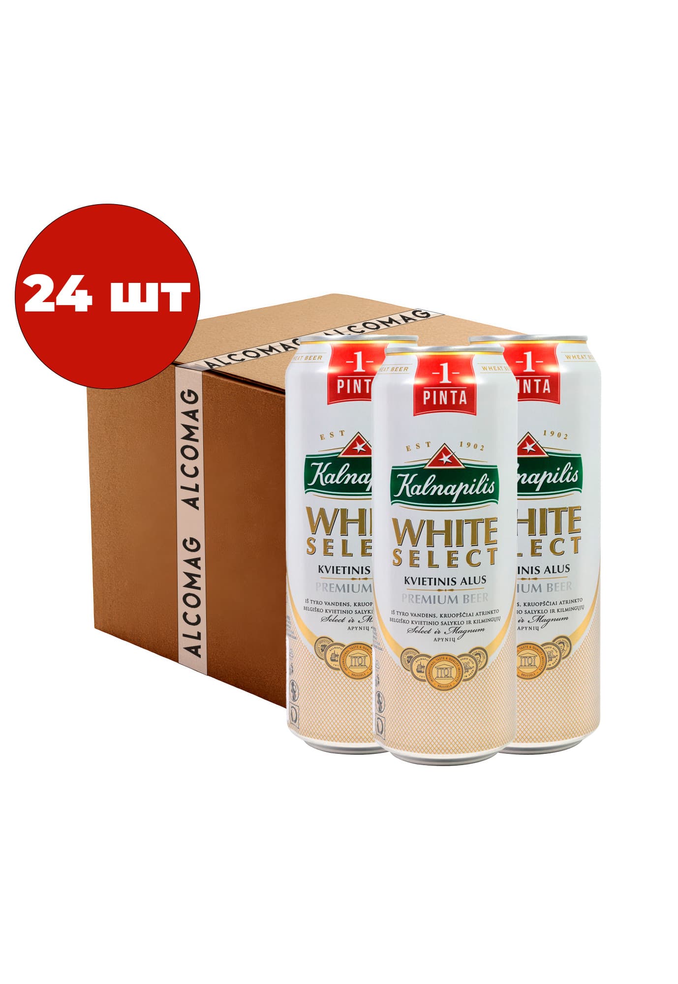 Упаковка Пиво Kalnapilis White Select ( світле з/б 0.568 л 24 шт ) - зображення 1