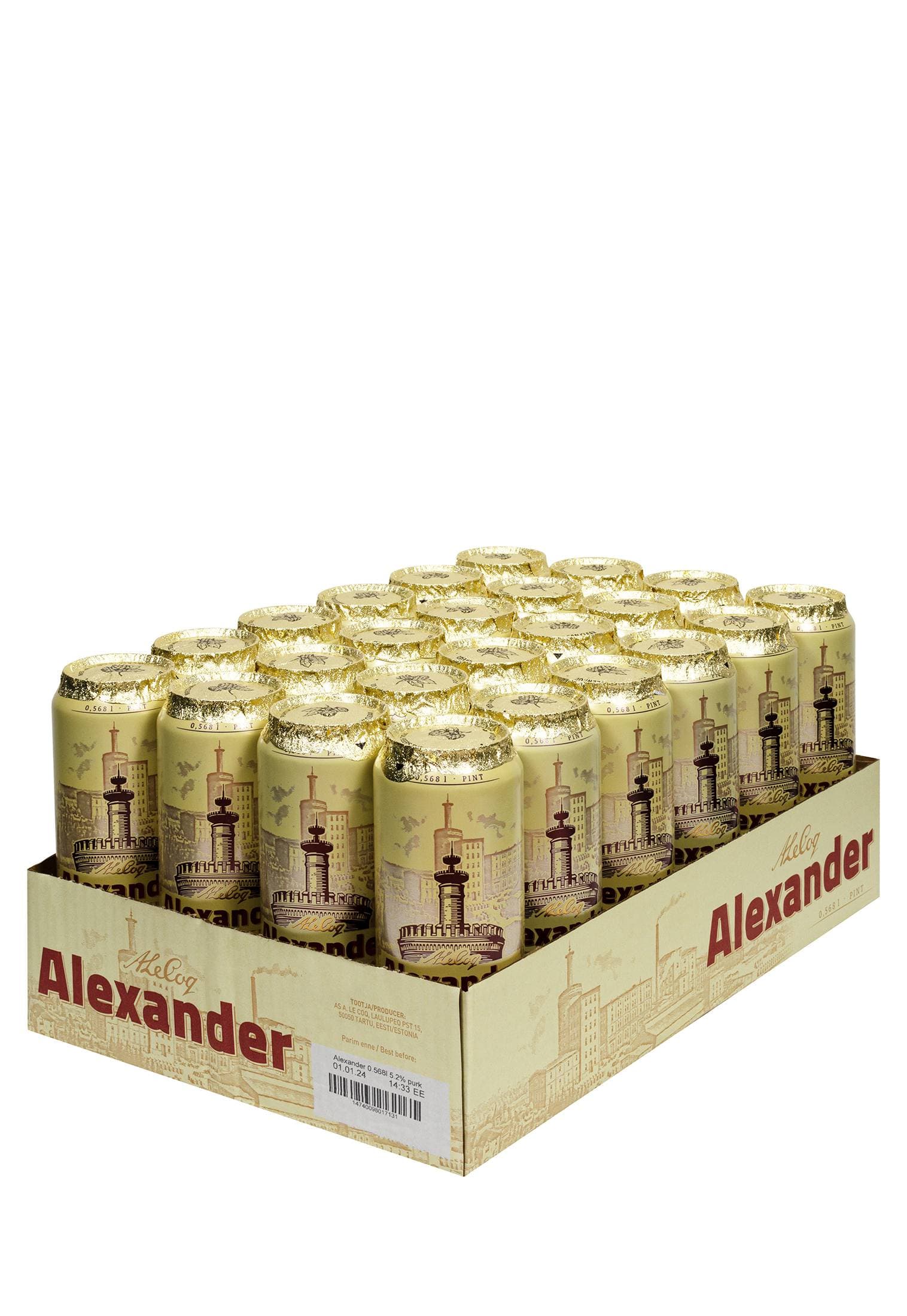 Упаковка Пиво A Le Cog Alexander ( 5,2% з/б 0.568 л 24 шт ) - зображення 1