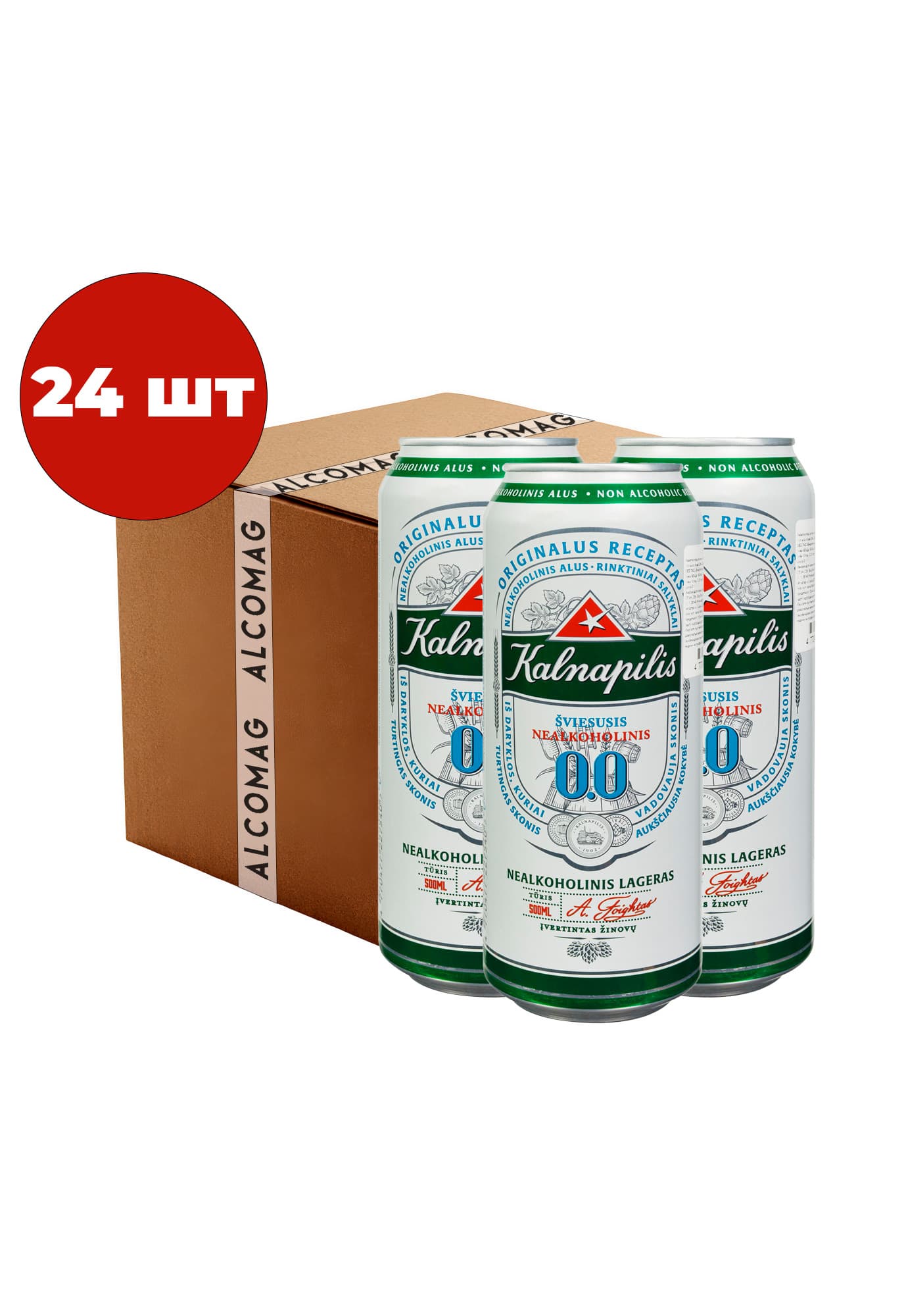 Упаковка Пиво Kalnapilis Non-alko classic ( світле б/а з/б 0.5 л 24 шт ) - зображення 1
