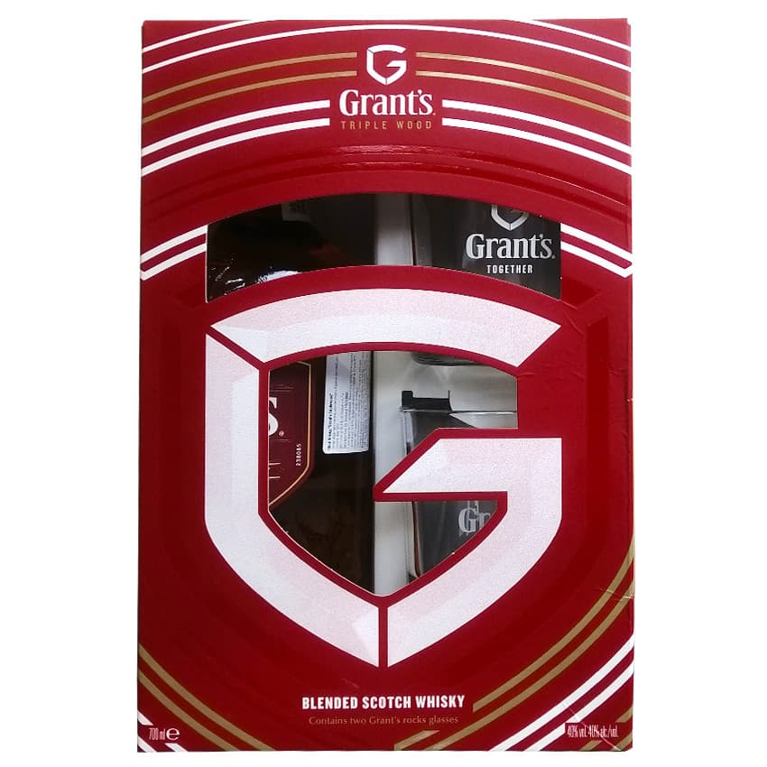Набір віскі "Grant's Triplewood" 0,7л 40% + 2 стакани