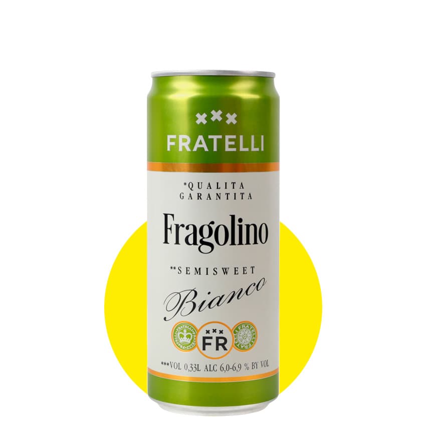 Напій винний с/а газований "Fratelli Fragolino Bianco" білий напівсолодкий 0,33л 6-6,9% з/б