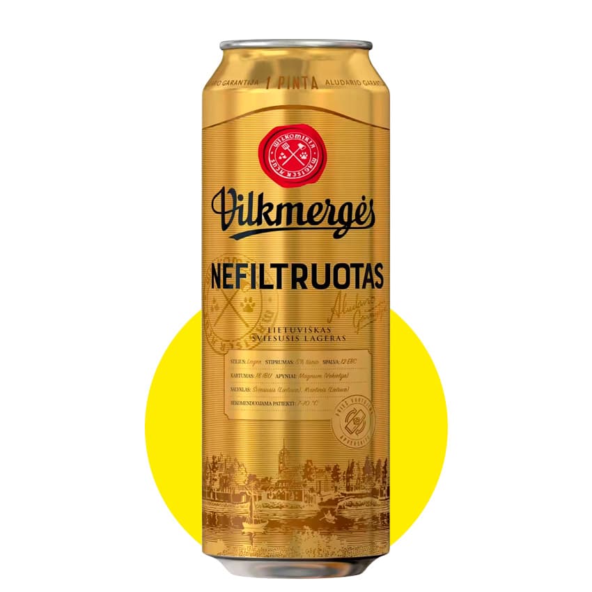 Пиво "Vilkmerges Nefiltruotas" світле нефільтроване 0,568л 5% ж/б