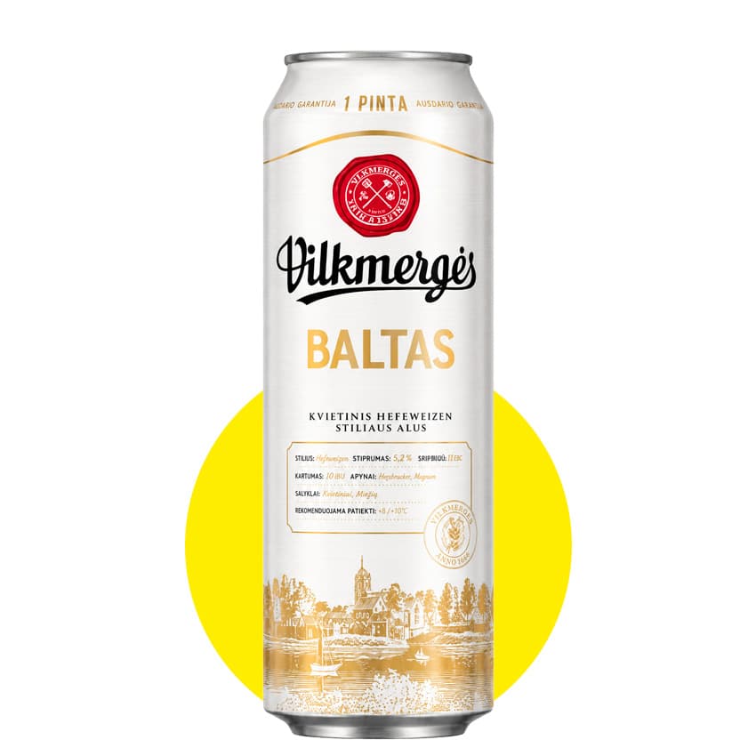 Пиво "Vilkmerges Baltas" пшеничне нефільтроване 0,568л 5,2% ж/б