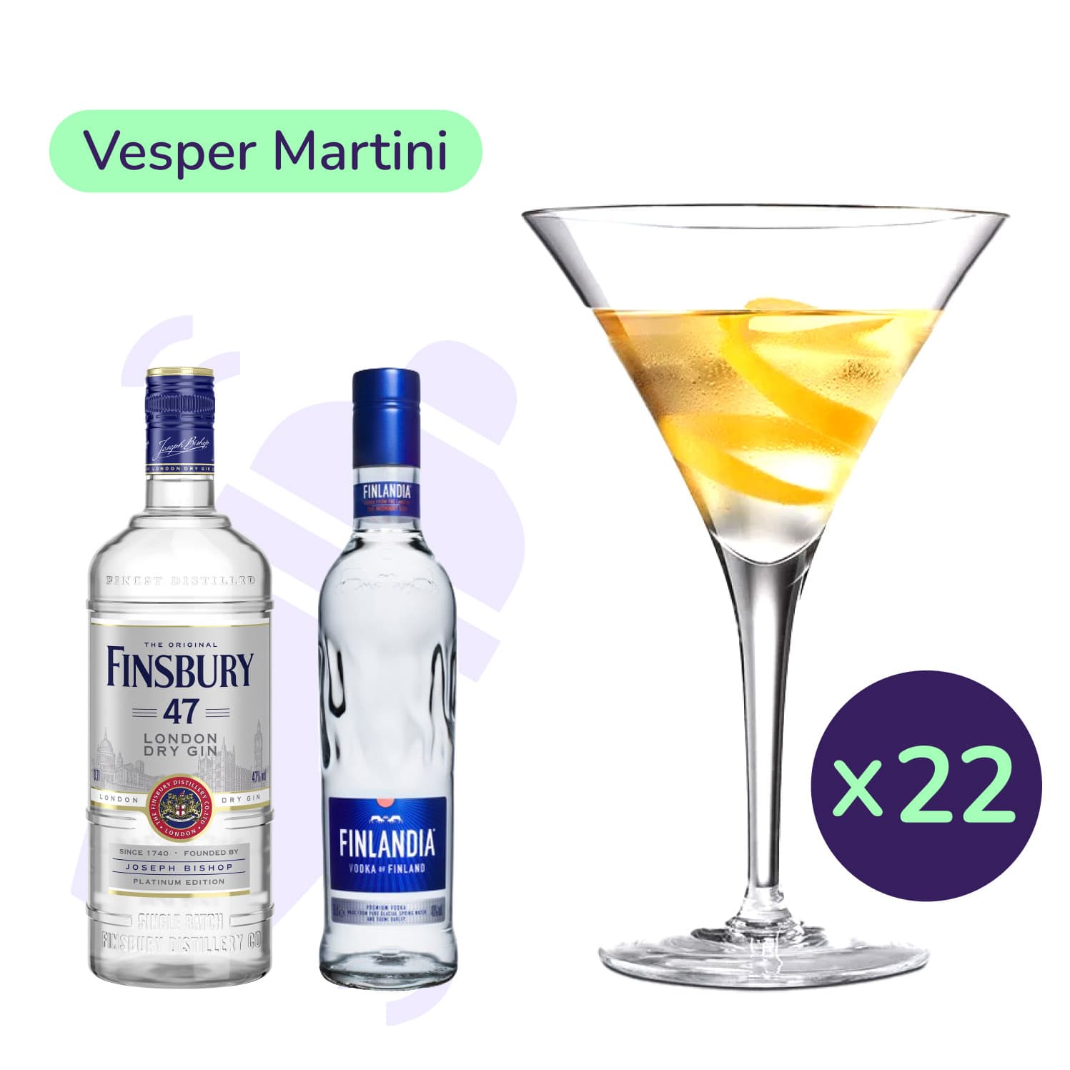 Коктейль Vesper Martini (набір інгредієнтів) х22 на основі джина Finsbury - зображення 1