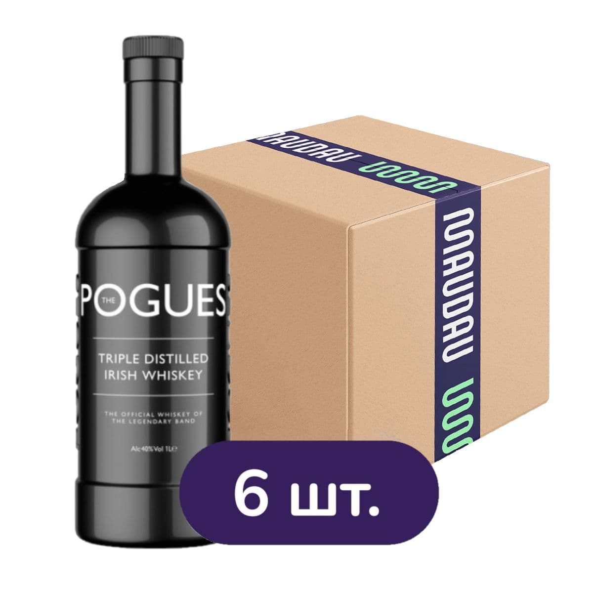 Упаковка віскі The Pogues Blended Irish Whiskey 40% 6 л (1 л х 6 шт.) - зображення 1