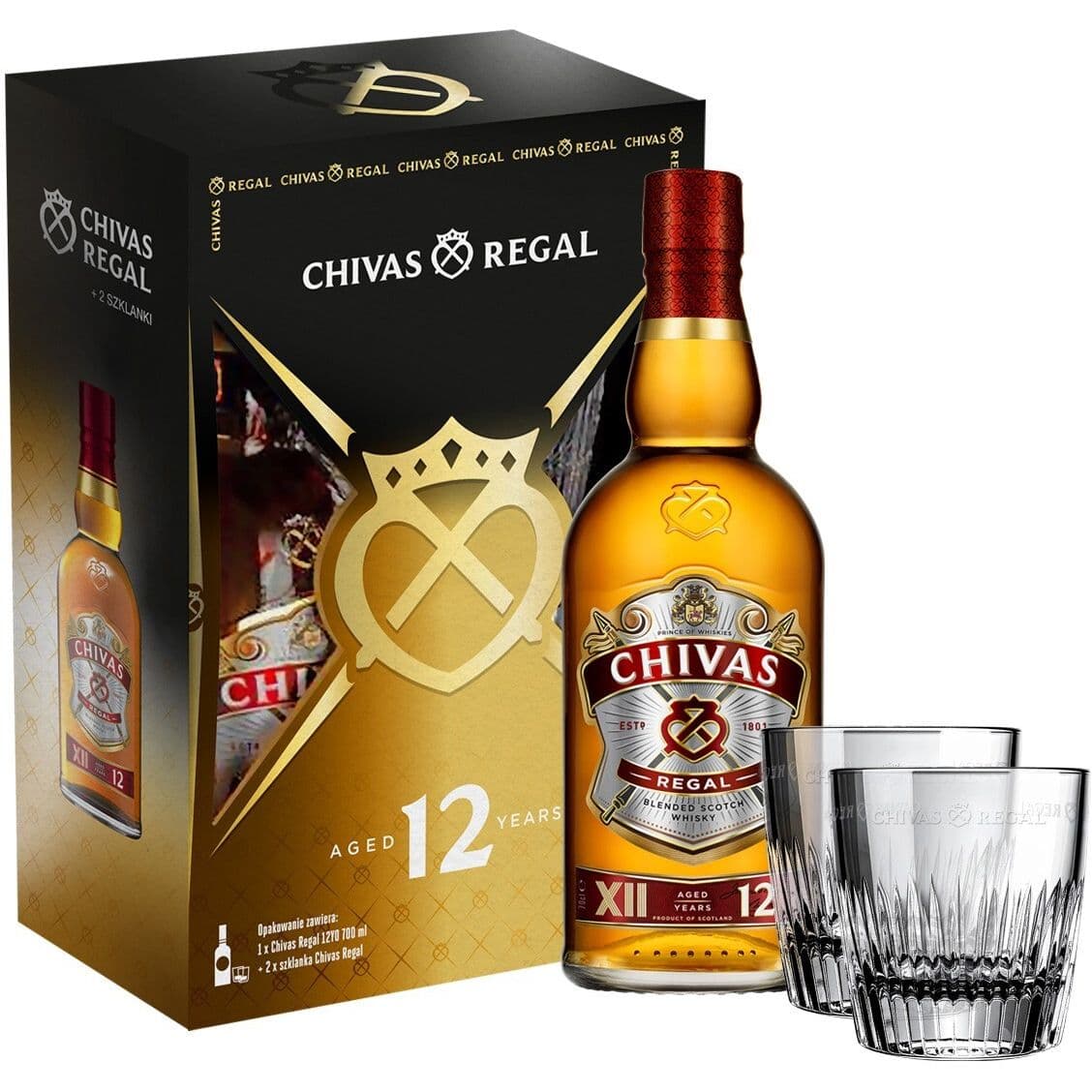 Набір Віскі Chivas Regal 12 years old, 40%, 0,7 л + 2 келихи (661245) - зображення 1
