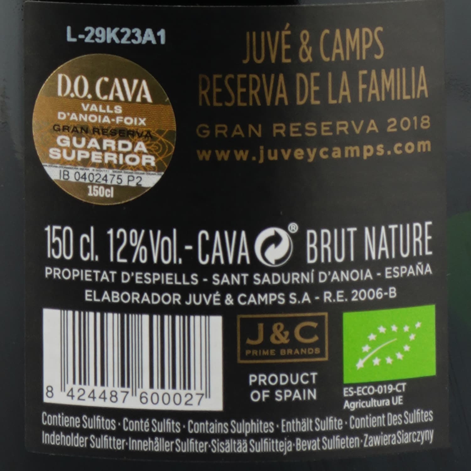 Вино ігристе Juve y Camps Reserve de la Familia Gran Reserva Brut Nature, біле, брют, 12%, 1,5 л (9395) - зображення 3