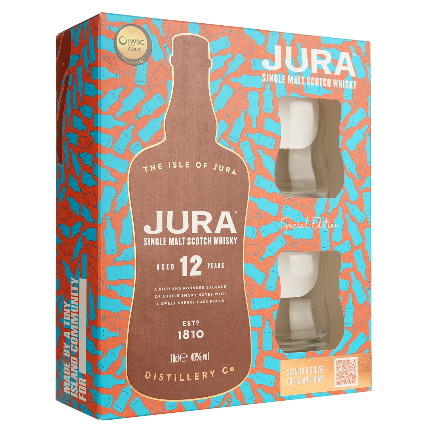 Віскі Jura 12yo Single Malt Scotch Whisky, 40%, 0,7 л + 2 келихи (48042) - зображення 1