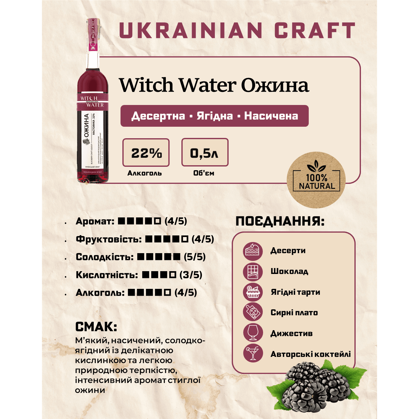 Настоянка плодова Witch Water Ожина 22% 0.5 л - зображення 5