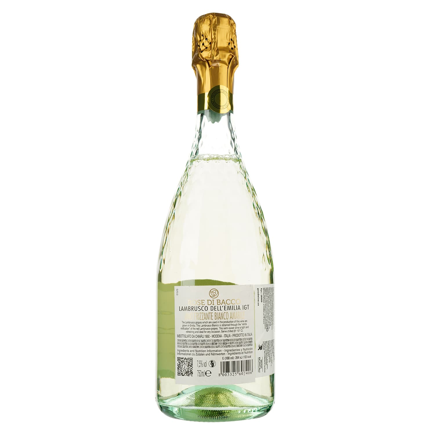 Вино ігристе Chiarli Rose di Bacco Lambrusco dell 'Emilia Bianco, біле, солодке, 0,75 л - зображення 2