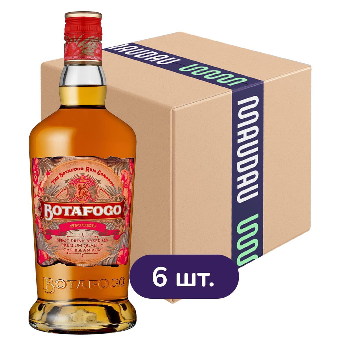 Упаковка рому Botafogo Spiced 40% 4.2 л (0.7 л х 6 шт.) - зображення 1