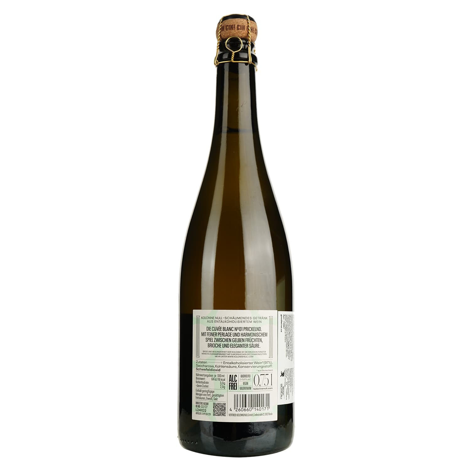 Вино ігристе безалкогольне Kolonne Null Cuvee Blanc Sparkling біле напівсолодке 0.75 л - зображення 2