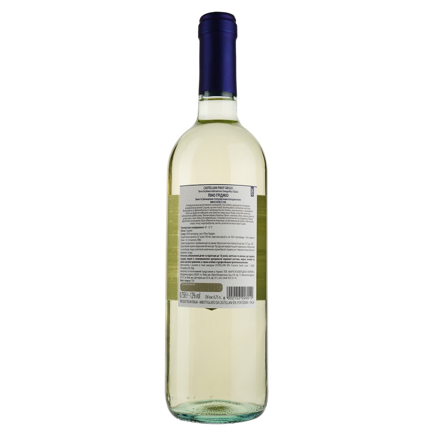 Вино Castellani Pinot Grigio IGT, біле, сухе, 12%, 0,75 л - зображення 2
