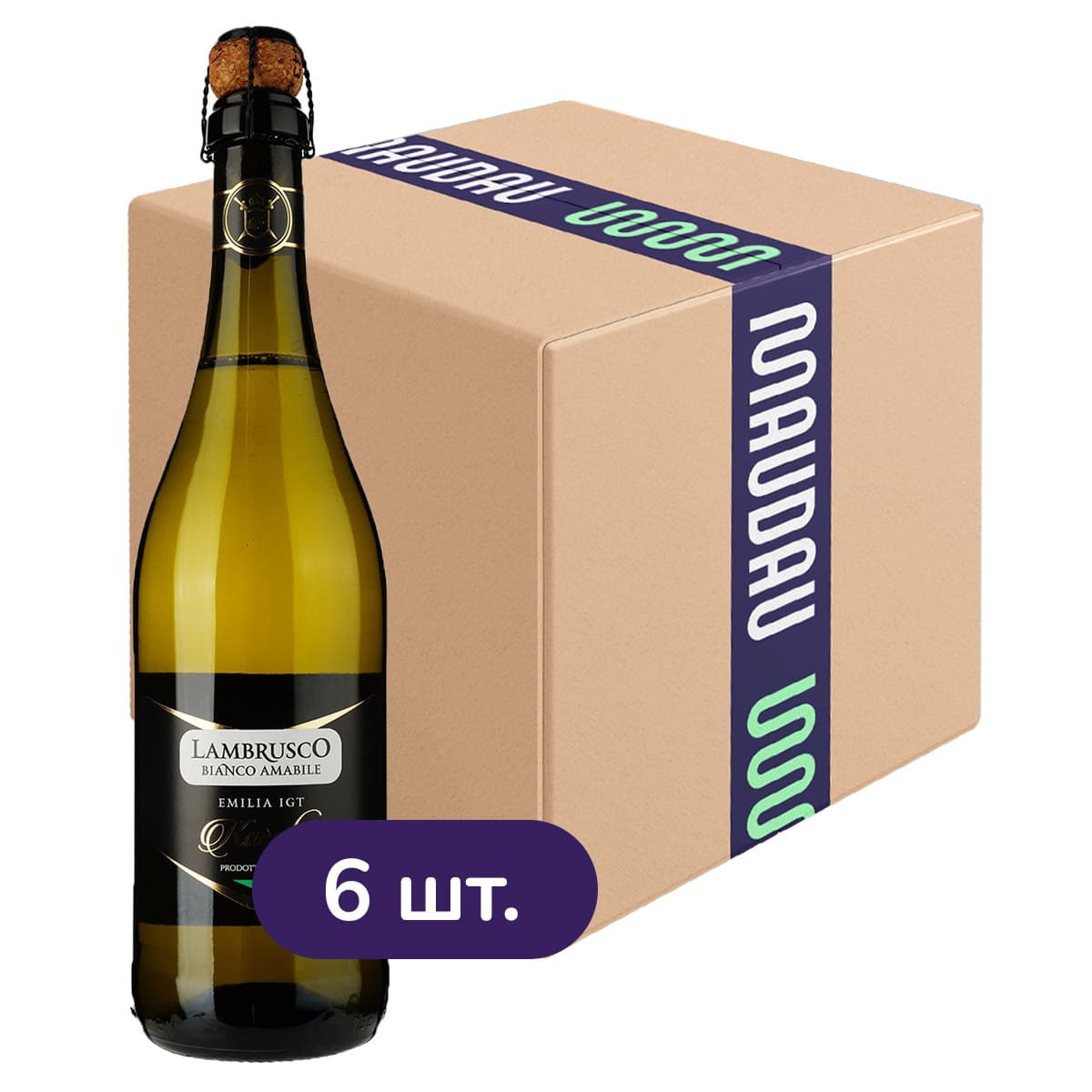 Упаковка ігристого вина Kavalier Lambrusco Emilia IGT Vino Frizzante Bianco Amabile біле напівсолодке 4.5 л (0.75 х 6 шт.) - зображення 1