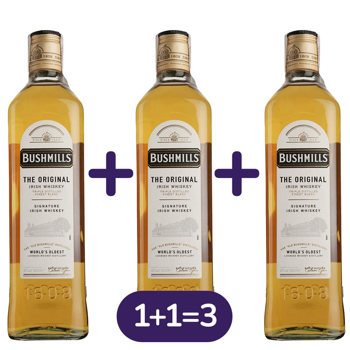 Упаковка віскі Bushmills Original Irish Whiskey 40% 1.5 л (0.5 л x 3 шт.) - зображення 1