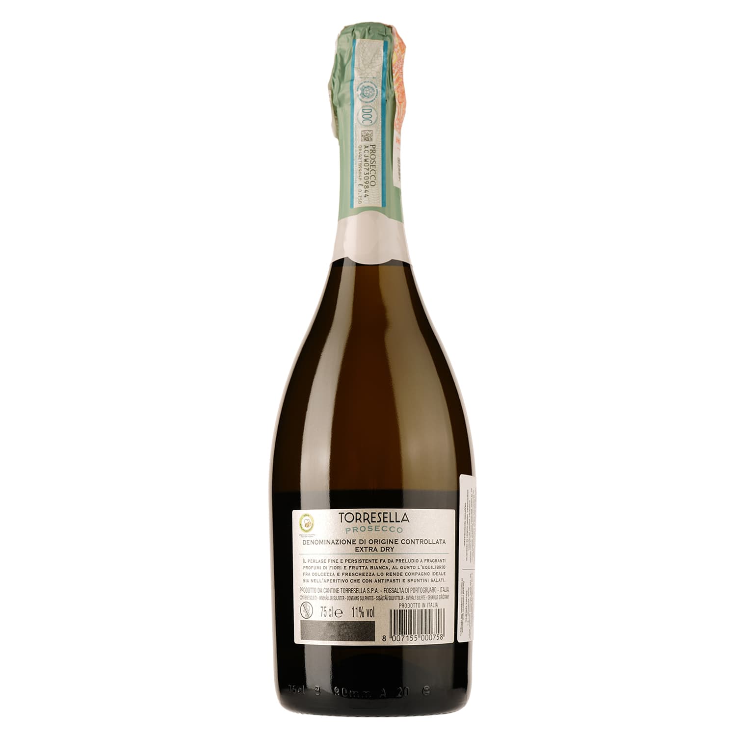 Ігристе вино Santa Margherita Torresella Prosecco Extra-Dry DOC, біле, екстрасухе, 11%, 0,75 л - зображення 2