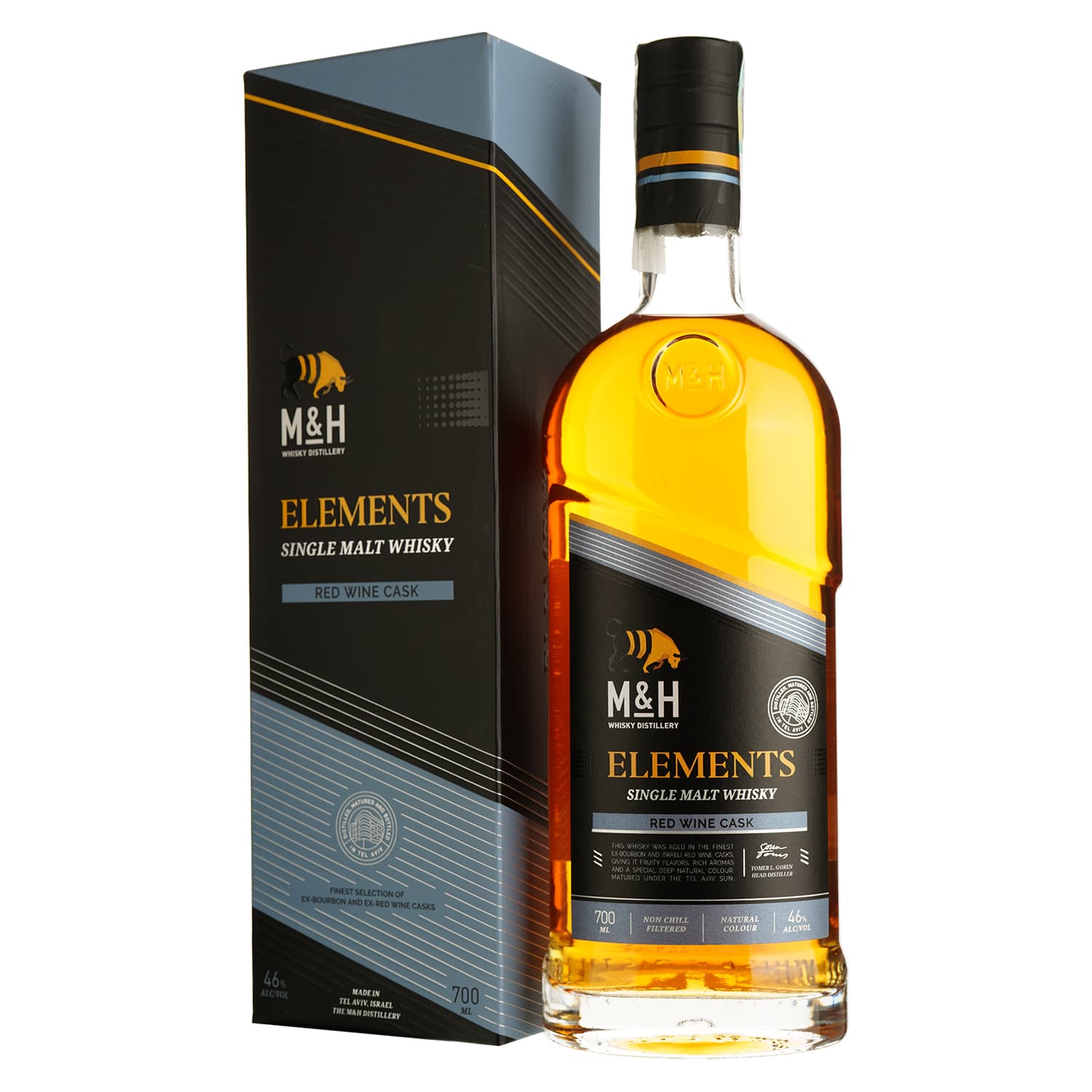 Віскі M&H Elements Red Wine Cask Single Malt Whisky 46% 0.7 л в подарунковій коробці - зображення 1