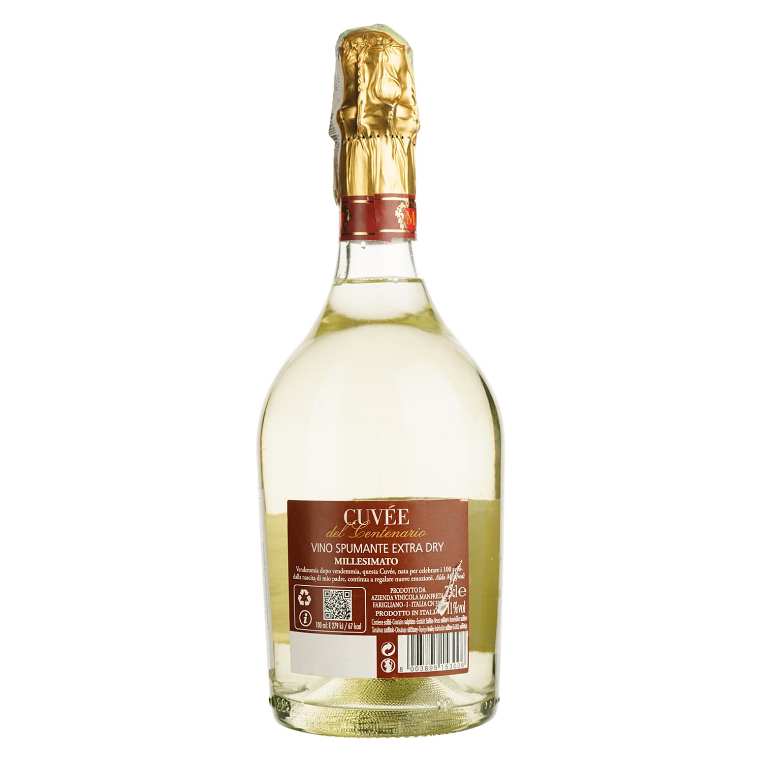 Вино ігристе Manfredi Centenario Cuvee Millisimato Extra Dry біле екстра сухе 0.75 л - зображення 2