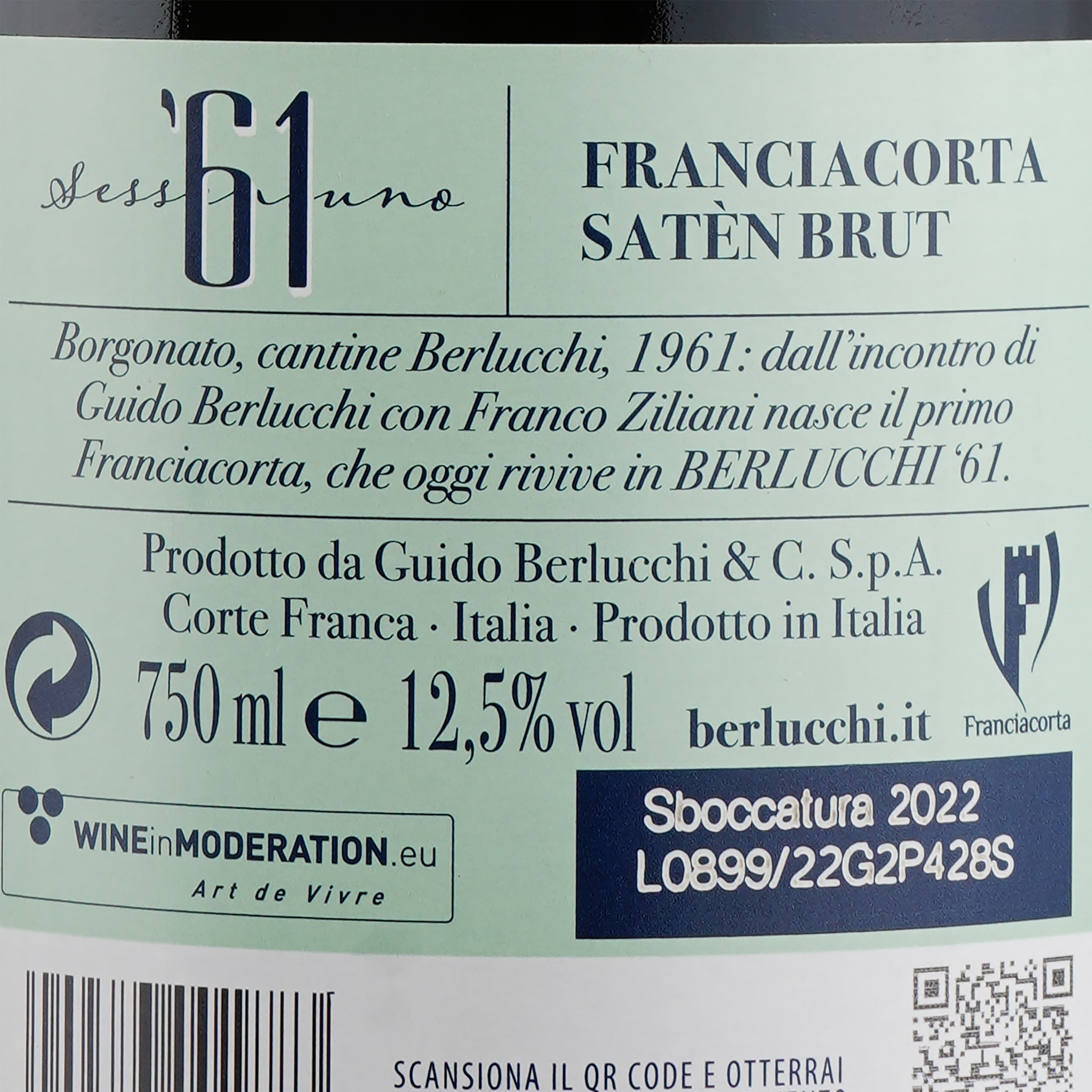Ігристе вино Guido Berlucchi 61 Franciacorta Brut Saten, біле, брют, 12,5%, 0,75 л (R0981) - зображення 4