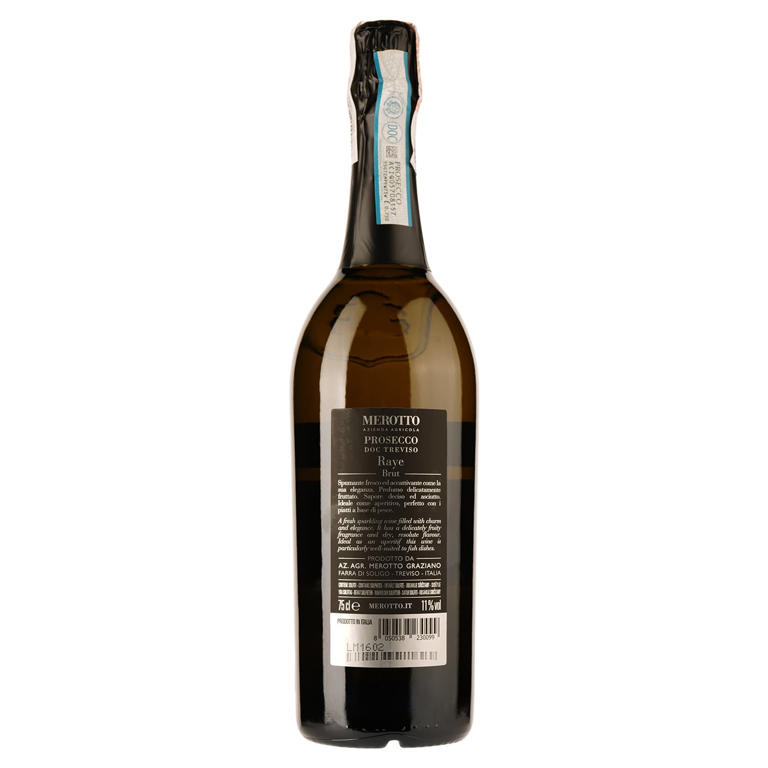 Вино ігристе Merotto Raye Prosecco Brut, біле, брют, DOC, 11%, 0,75 л (40411) - зображення 2