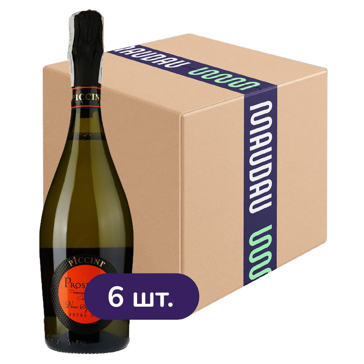 Упаковка ігристого вина Piccini Prosecco Extra Dry біле екстра сухе 4.5 л (0.75 л x 6 шт.) - зображення 1
