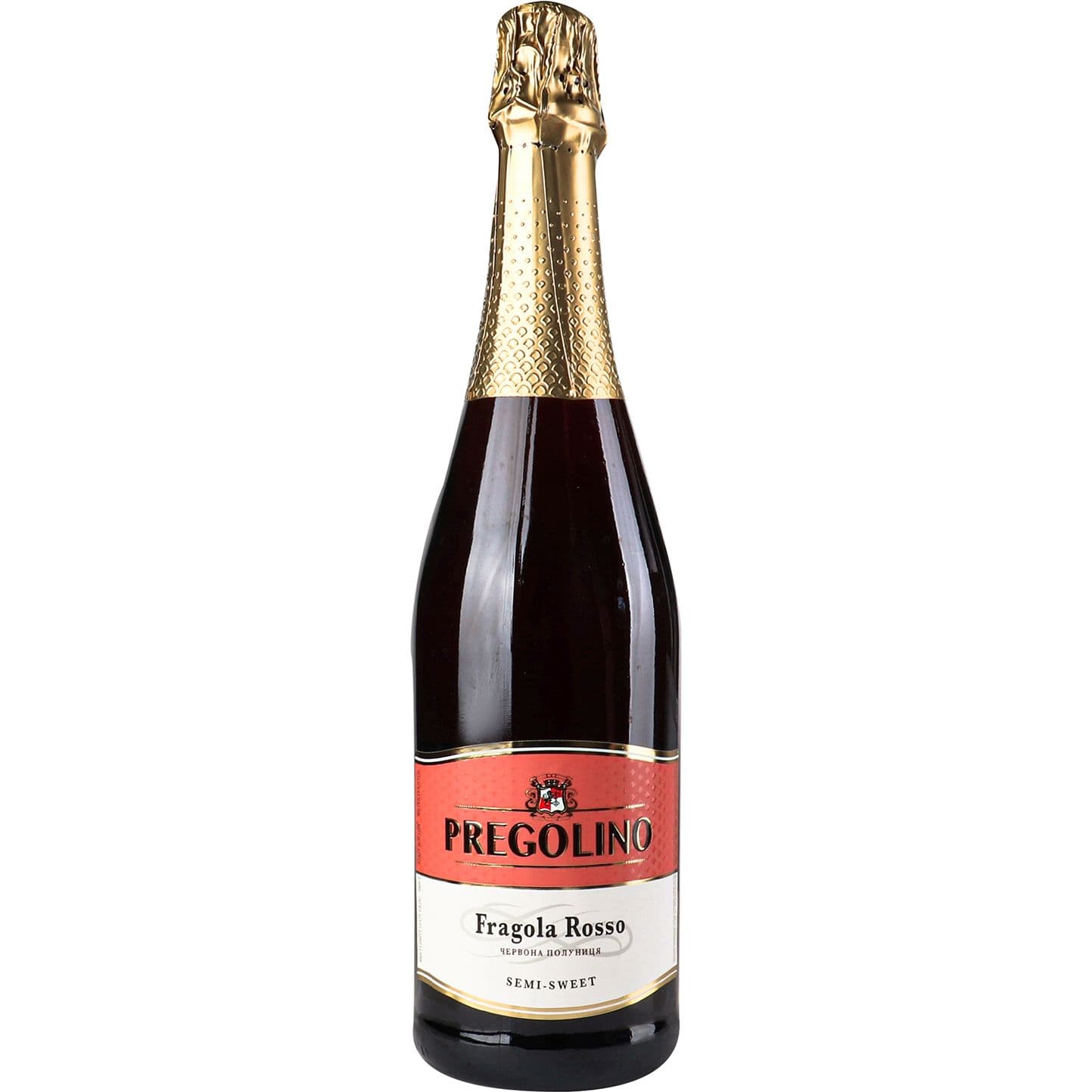 Винний напій слабоалкогольний газований Pregolino Fragola Rosso, червоний, напівсолодкий, 8,5%, 0,75 л - зображення 1