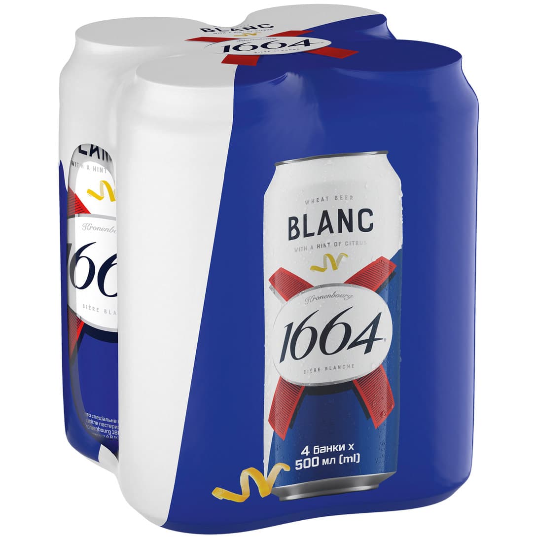 Набір пиво світле Kronenbourg 1664 Blanc спеціальне пшеничне пастеризоване 4.8% (0.5 л х 4 шт.) - зображення 1