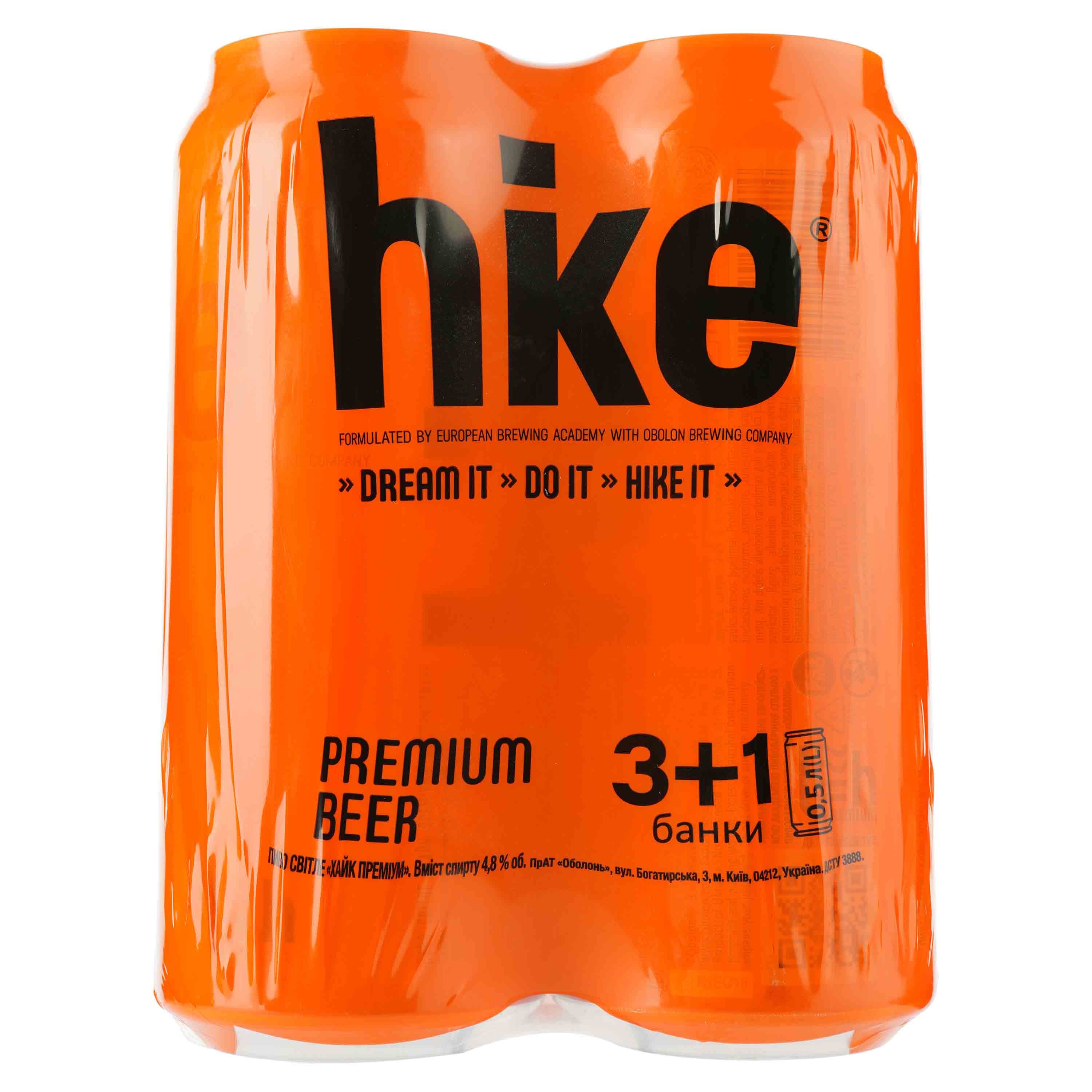 Набір пива Hike Premium, світле, 4,8%, з/б, 2 л (4 шт. по 0,5 л) (840504) - зображення 1