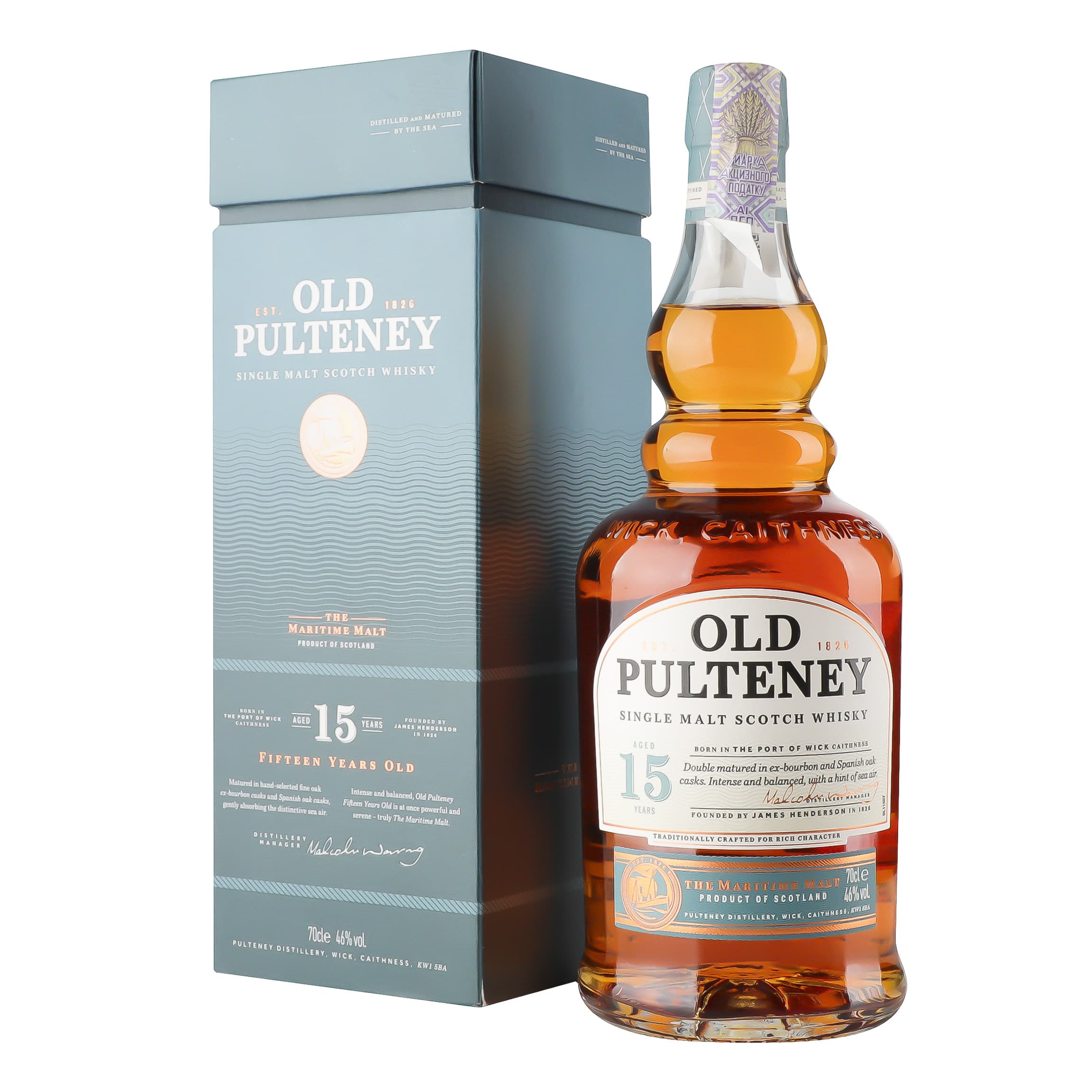 Віскі Old Pulteney 15 yo, подарункова кробка, 46%, 0,7 л - зображення 1