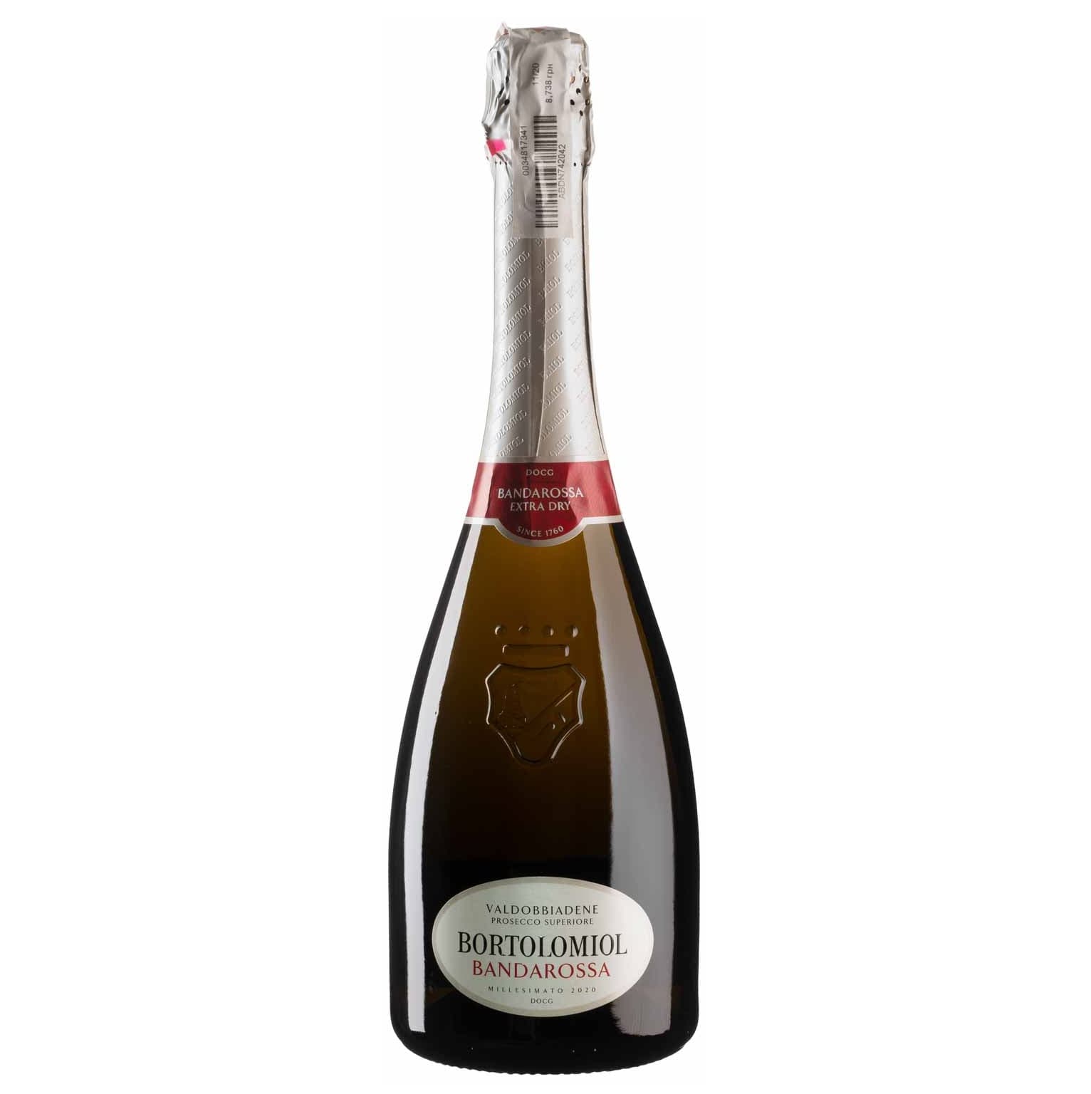 Вино ігристе Bortolomiol Bandarossa Valdobbiadene Prosecco Superiore, біле, екстра-сухе, 11,5%, 0,75 л (Q0203)