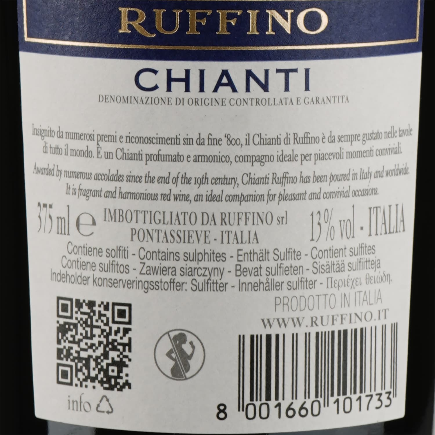 Вино Ruffino Chianti DOCG, червоне, сухе, 12,5%, 0,375 л (4824) - зображення 3