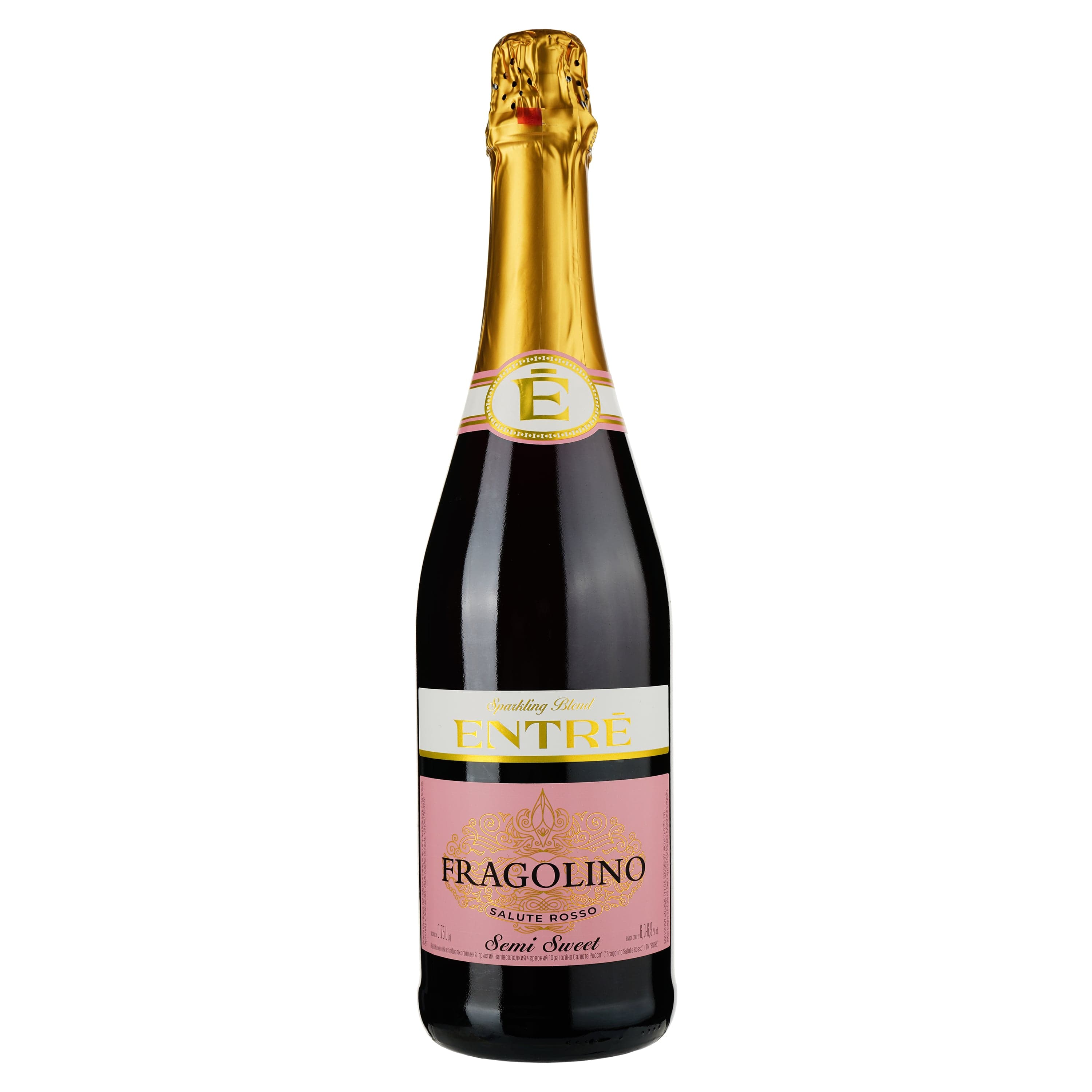 Напій винний Entre Fragolino Salute Rosso, червоний, напівсолодкий, 6-6,9%, 0,75 л - зображення 1