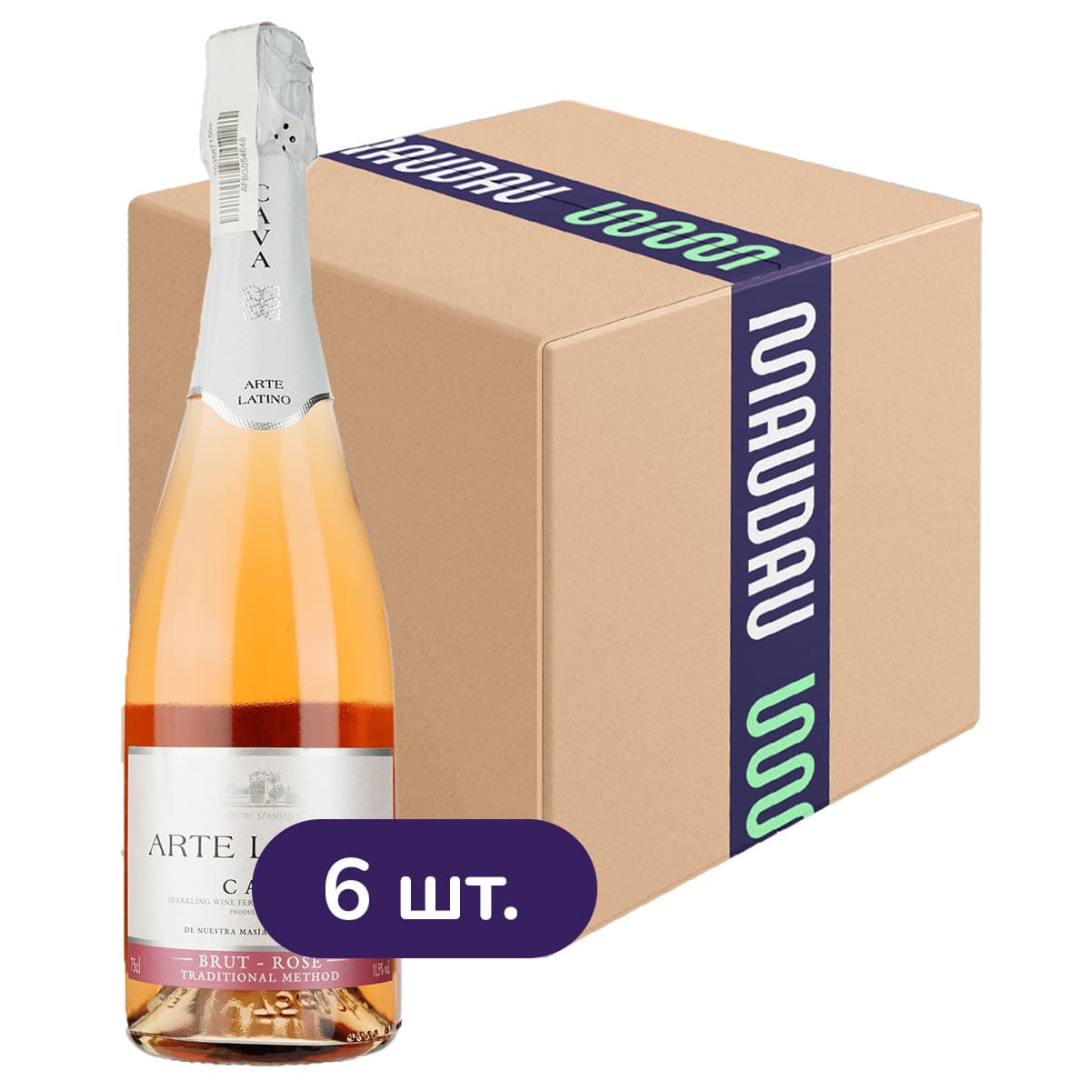Упаковка ігристого вина Arte Latino Cava Brut Rose рожеве сухе 4.5 л (0.75 л x 6 шт.) - зображення 1