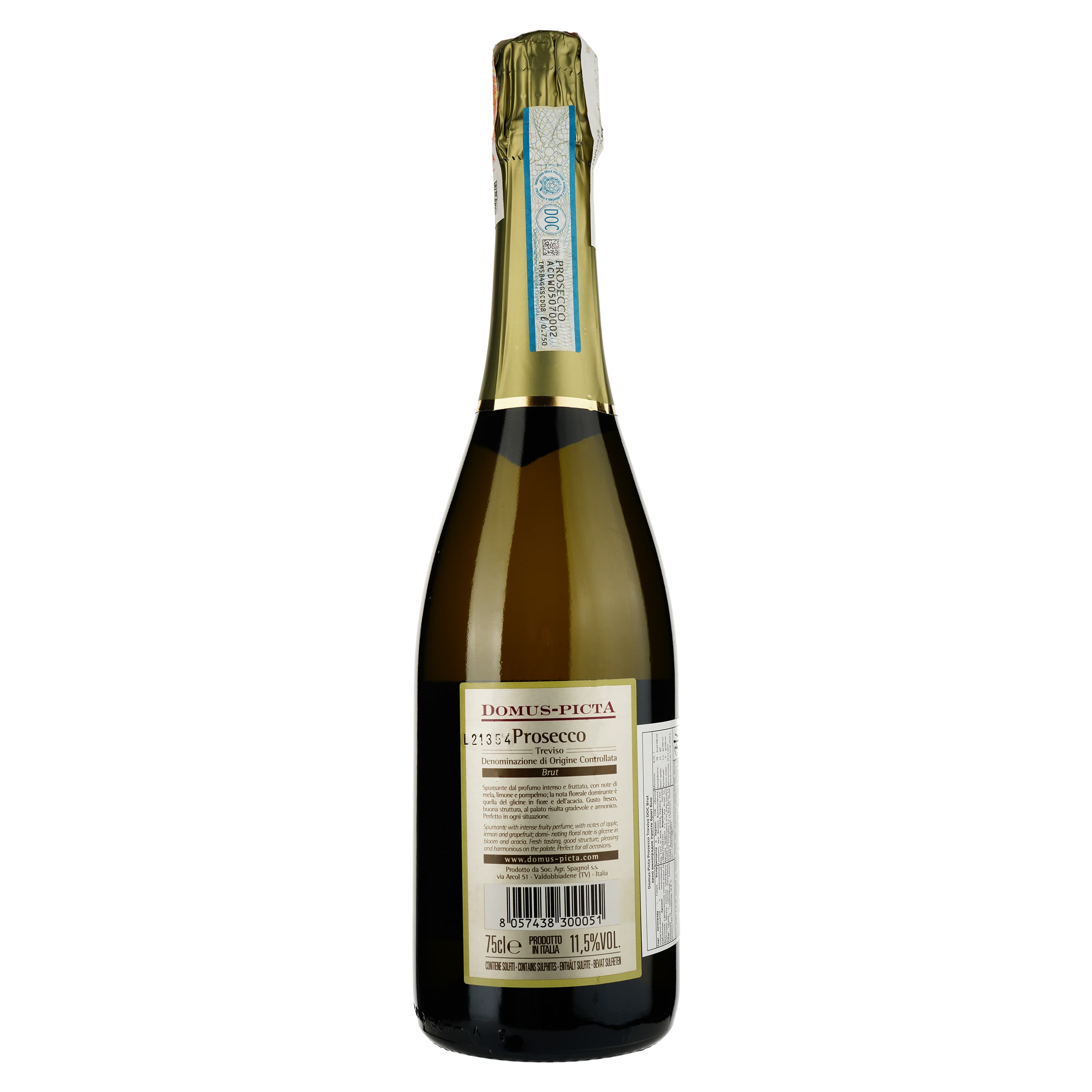 Ігристе вино Domus-pictA Prosecco Treviso DOC Brut, біле, 0,75 л - зображення 2