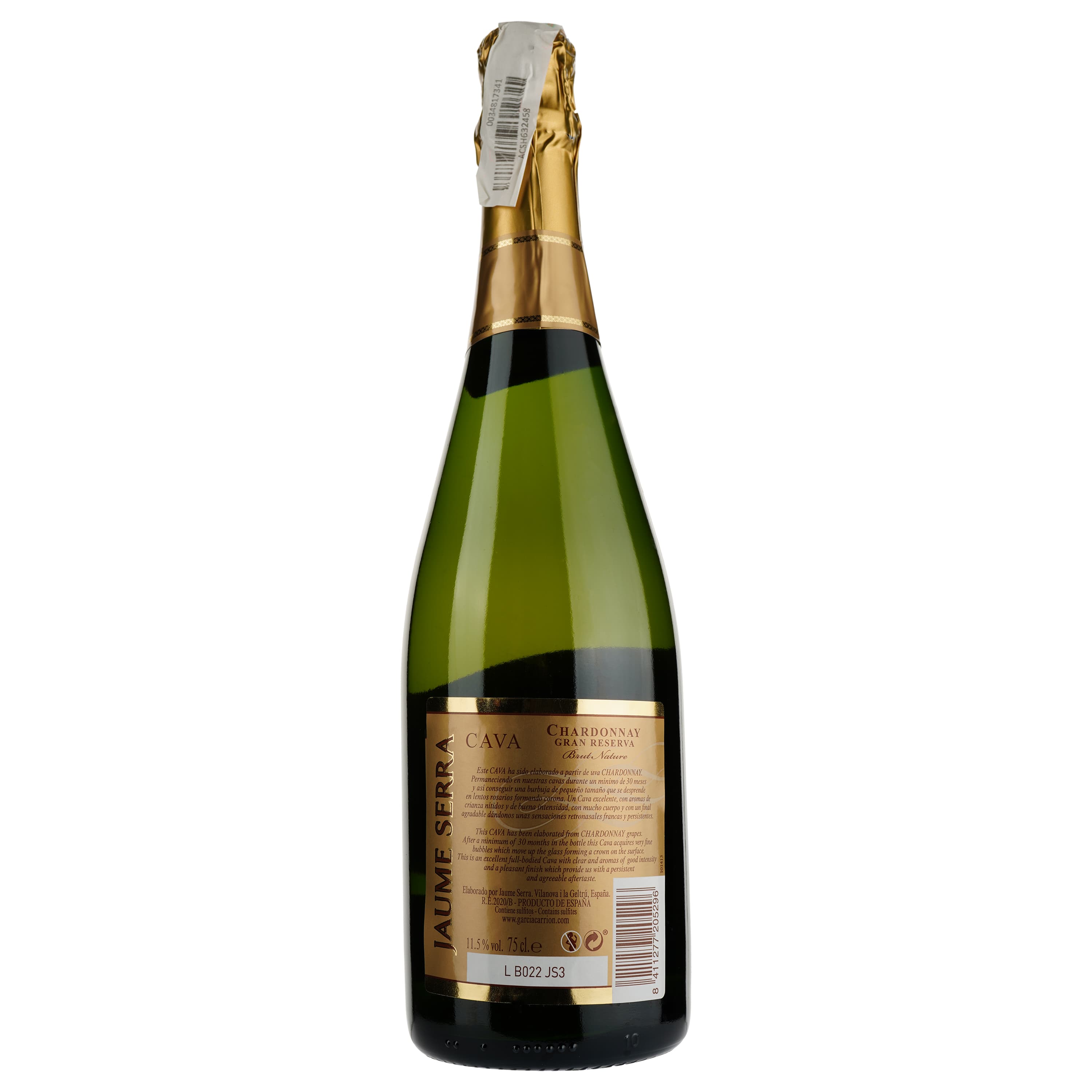 Ігристе вино Jaume Serra Cava Gran Reserva Chardonnay, біле, брют-натюр, 0,75 л - зображення 2