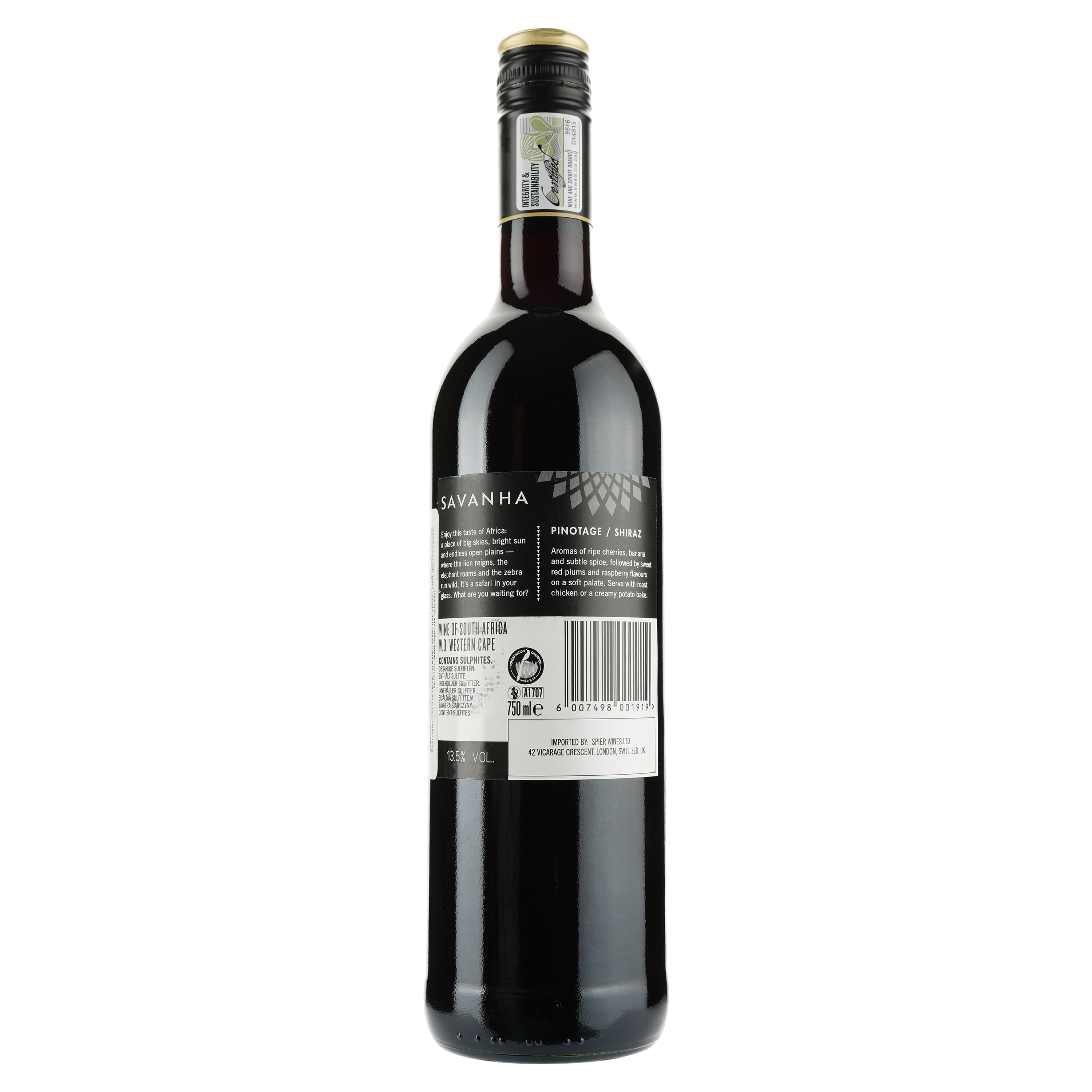 Вино Spier Wines Savanha Pinotage Shiraz, червоне, сухе, 14%, 0,75 л (3818) - зображення 2