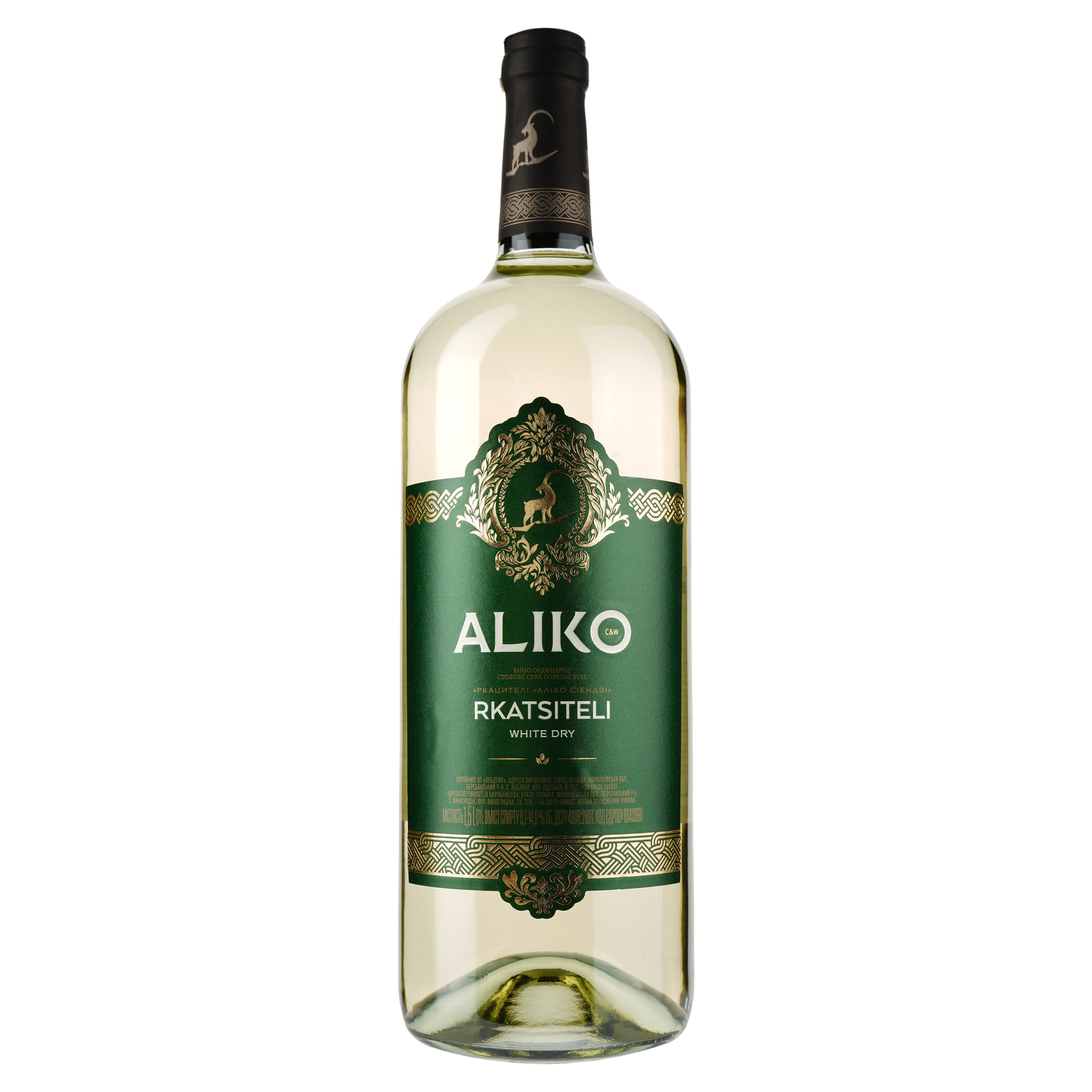 Вино Aliko Ркацителі, біле, сухе, 9,7-14%, 1,5 л - зображення 1