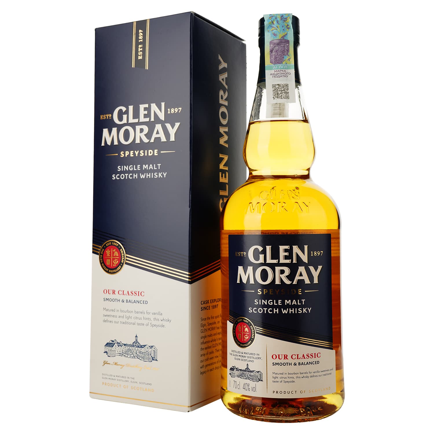 Віскі Glen Moray Classic Single Malt Scotch Whisky, в подарунковій упаковці, 40%, 0,7 л (739150) - зображення 1