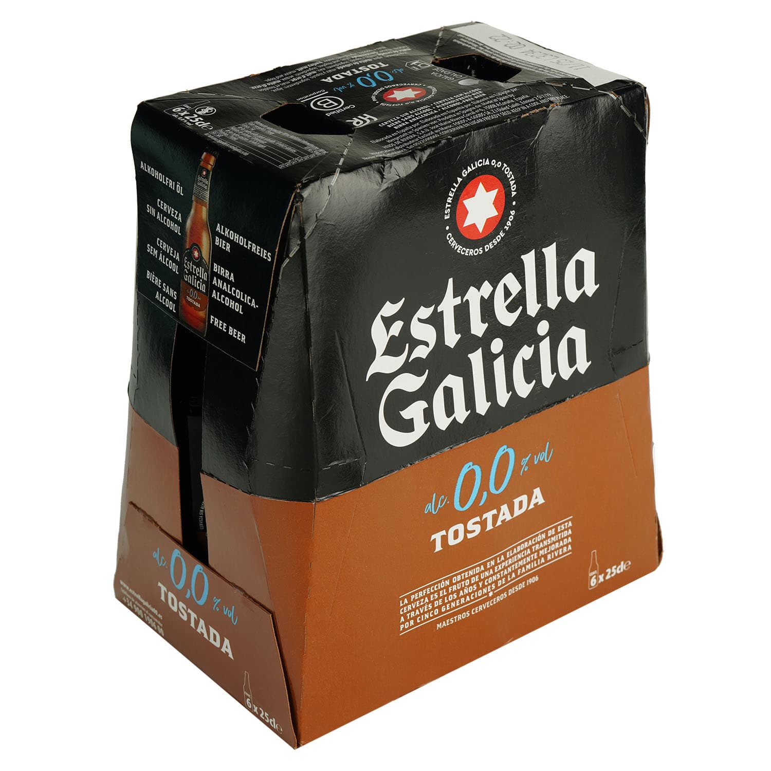 Упаковка пива Estrella Galicia Tostada безалкогольне світле 0% 1.5 л (0.25 л х 6 шт.) - зображення 1