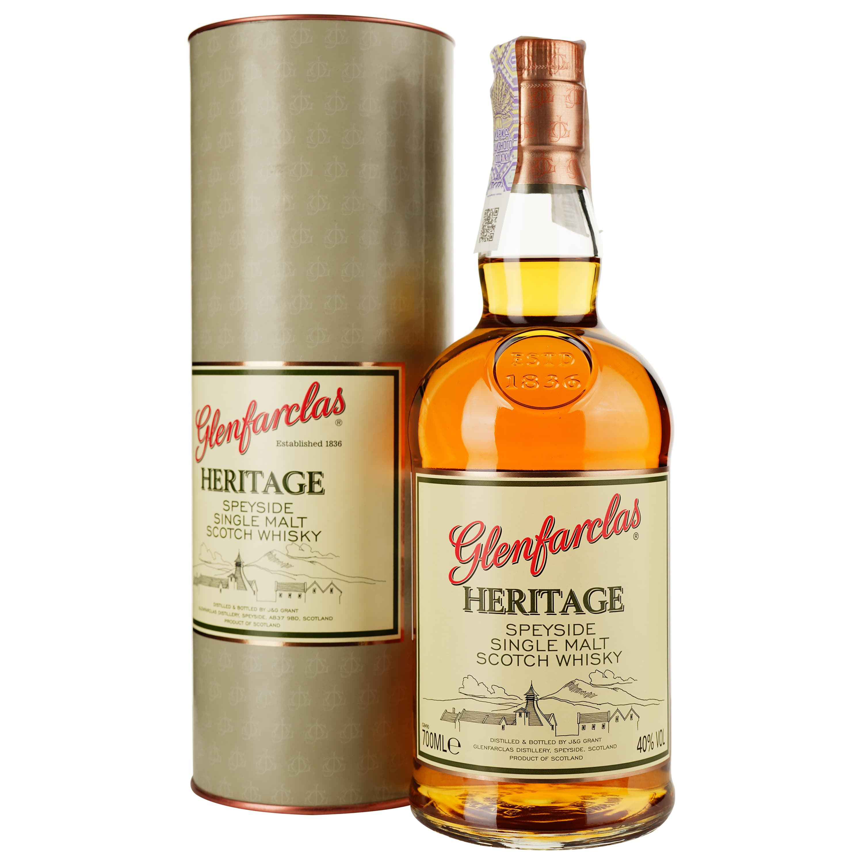 Віскі Glenfarclas Heritage Single Malt Scotch Whisky 40% 0,7 л у тубусі - зображення 1