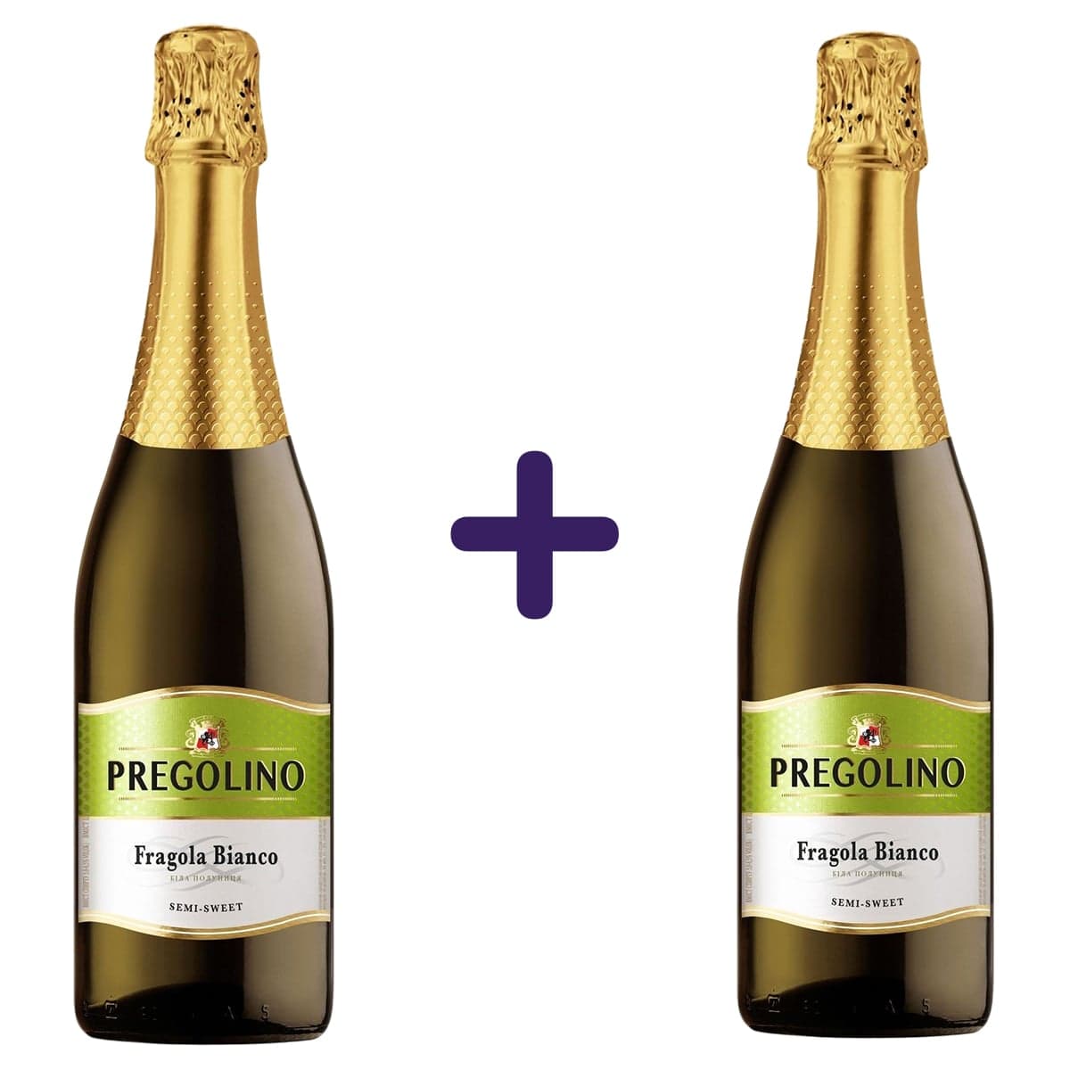 Напій винний слабоалкогольний газований Pregolino Fragola Bianco, напівсолодкий, 8,5% 1.5 л (2 шт. х 0.75 л) - зображення 1