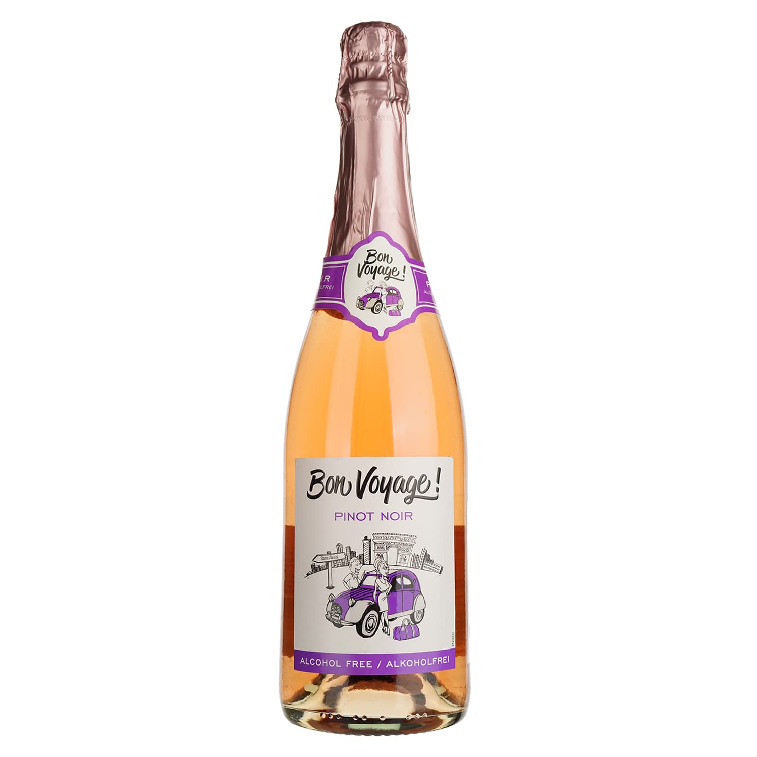 Вино ігристе Bon Voyage Pinot Noir Alcohol Free Sparkling Rose, рожеве, напівсухе, 0,5%, 0,75 л - зображення 1