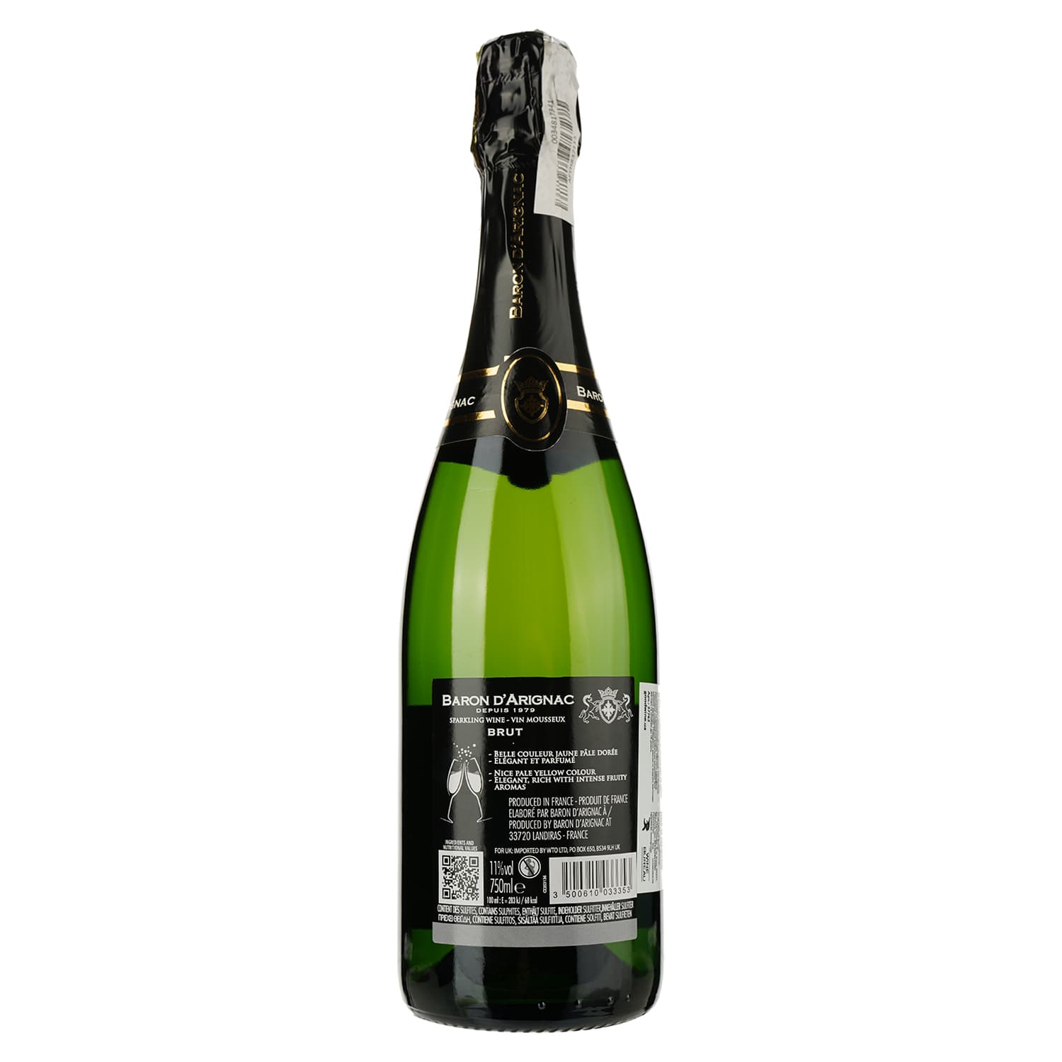 Вино ігристе Baron d'Arignac Brut Blanc de Blancs, біле, брют, 11%, 0,75 л (27762) - зображення 2