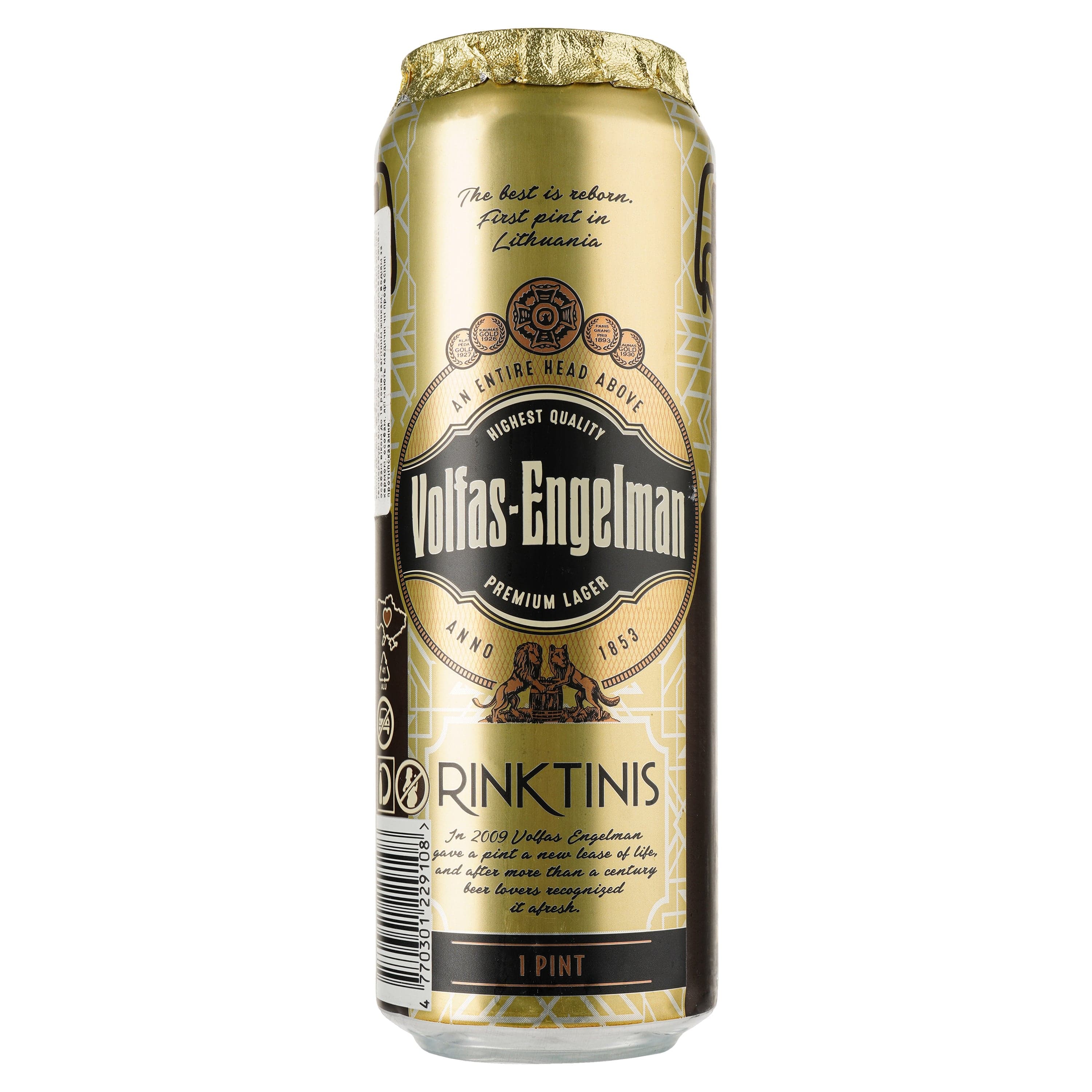 Пиво Volfas Engelman Rinktinis Premium Lager, світле, 5,2%, з/б, 0,568 л - зображення 1