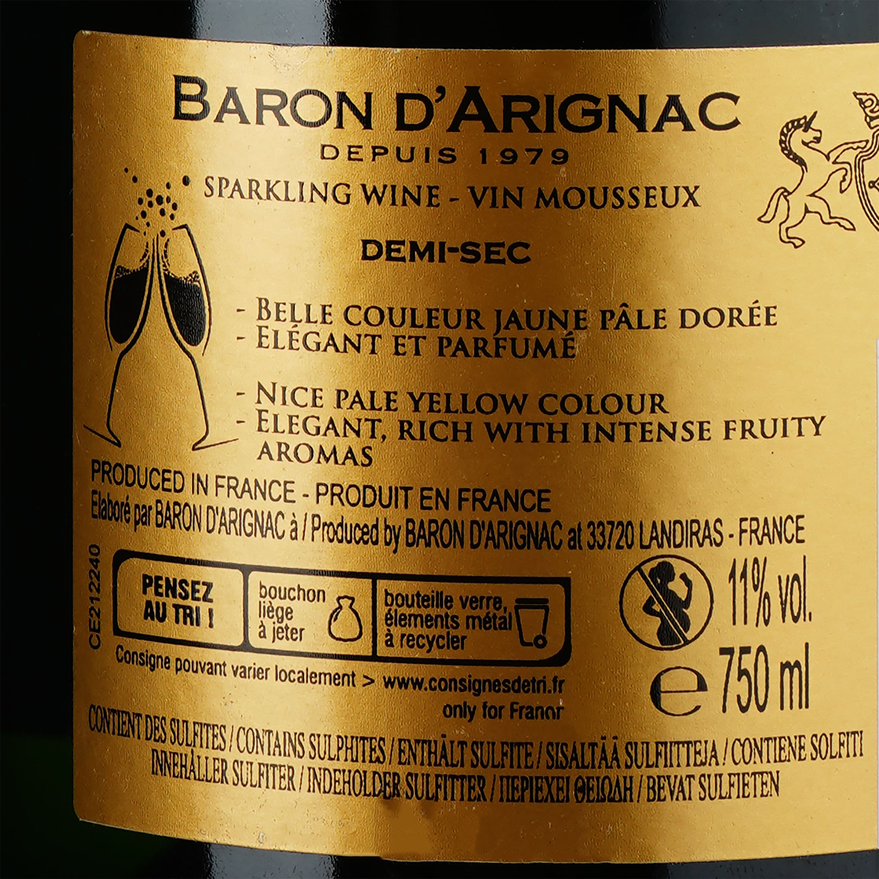 Вино ігристе Baron d'Arignac Demi-Sec, біле, полусухе, 11%, 0,75 л (27763) - зображення 3