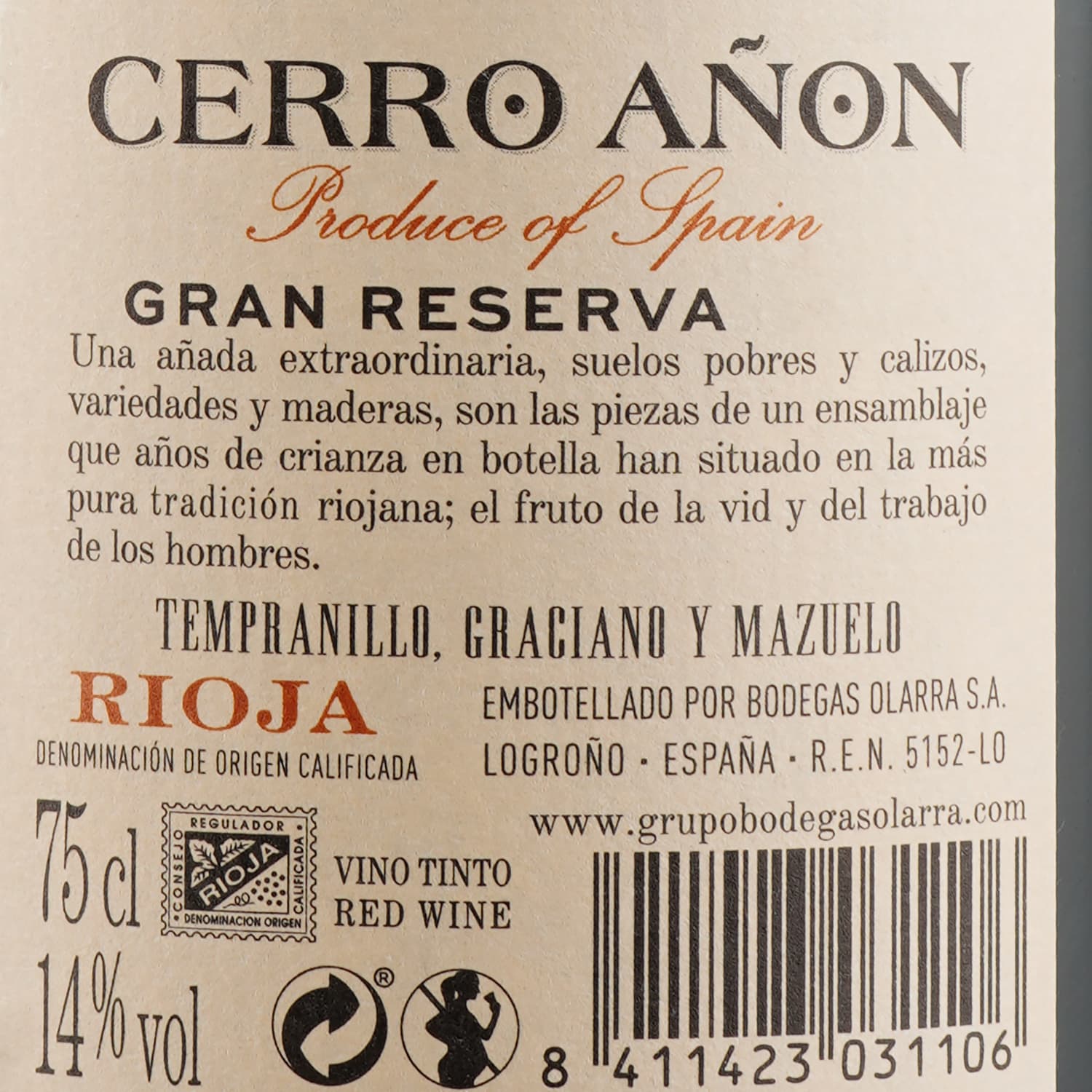Вино Bodegas Olarra Cerro Anon Gran Reserva, червоне, сухе, 14%, 0,75 л (7065) - зображення 3