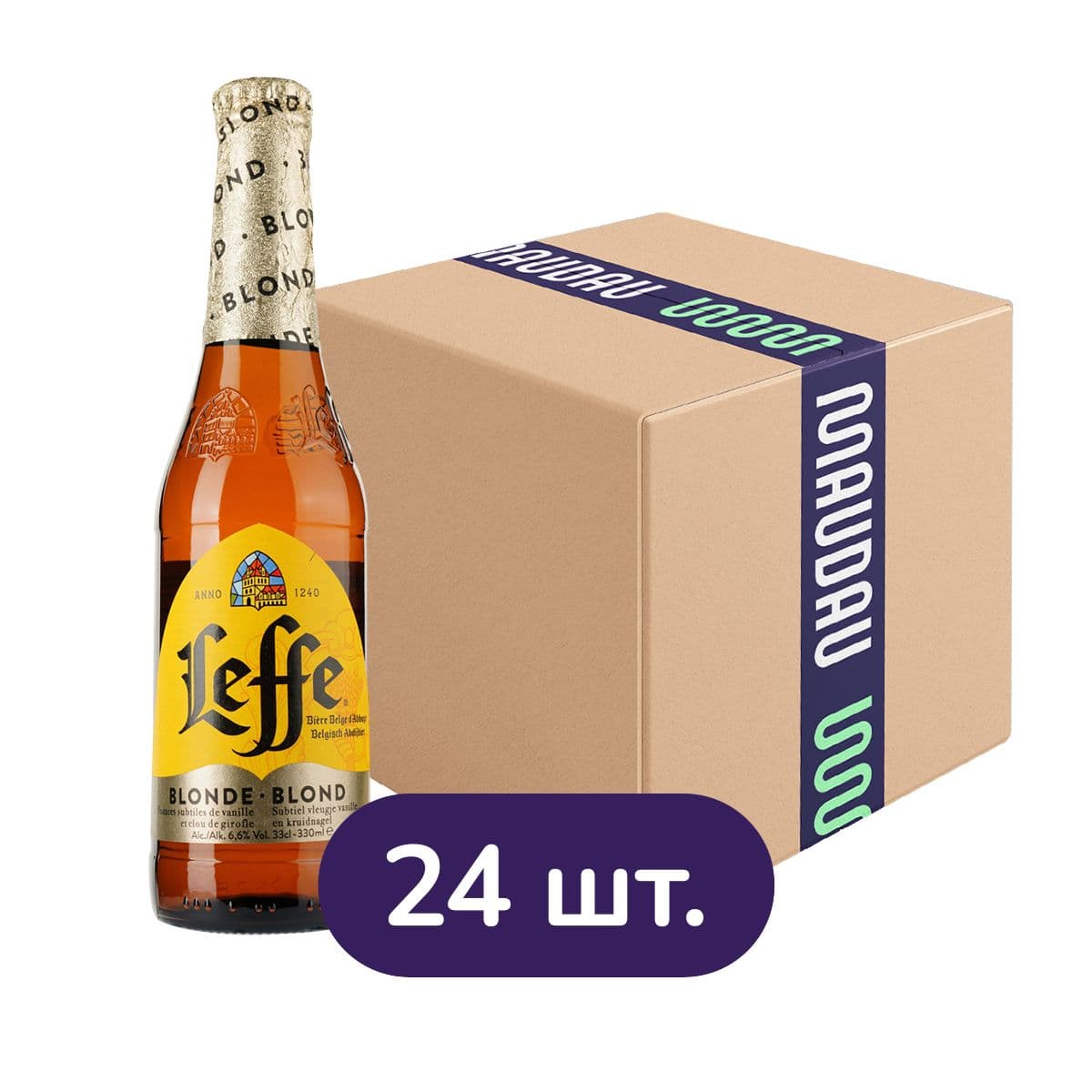 Упаковка пива Leffe Blonde світле 6.6% 7.92 л (0.33 л х 24 шт.) - зображення 1