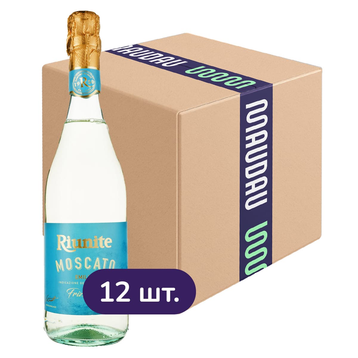 Упаковка ігристого вина Riunite Trebbiano Moscato Emilia біле напівсолодке 9 л (0.75 л х 12 шт.) - зображення 1