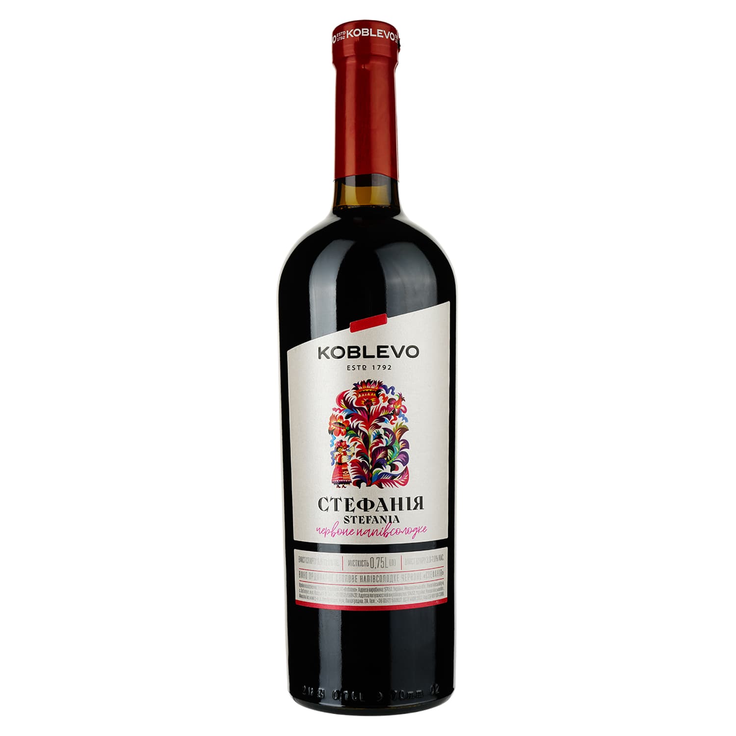 Вино Koblevo Bordeaux Стефанія, червоне, напівсолодке, 9-13%, 0,75 л - зображення 1